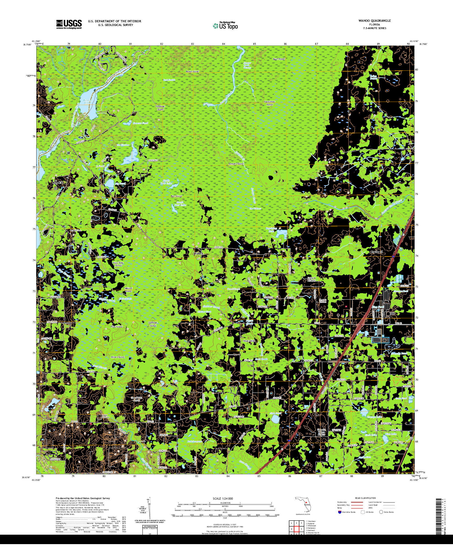 USGS US TOPO 7.5-MINUTE MAP FOR WAHOO, FL 2021