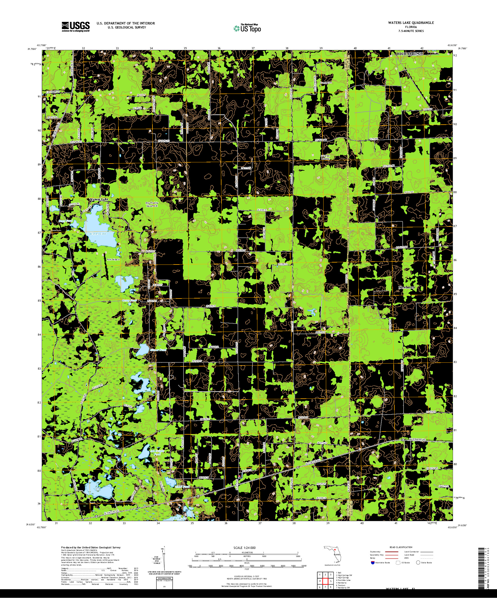 USGS US TOPO 7.5-MINUTE MAP FOR WATERS LAKE, FL 2021