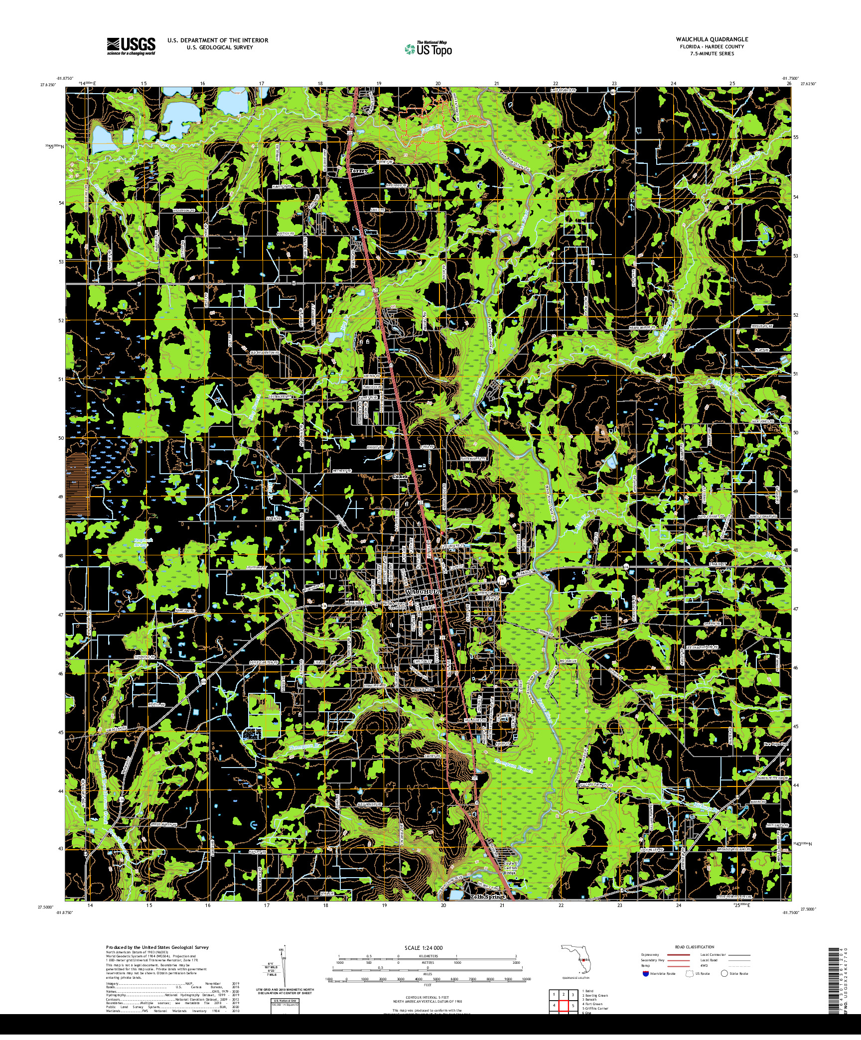 USGS US TOPO 7.5-MINUTE MAP FOR WAUCHULA, FL 2021