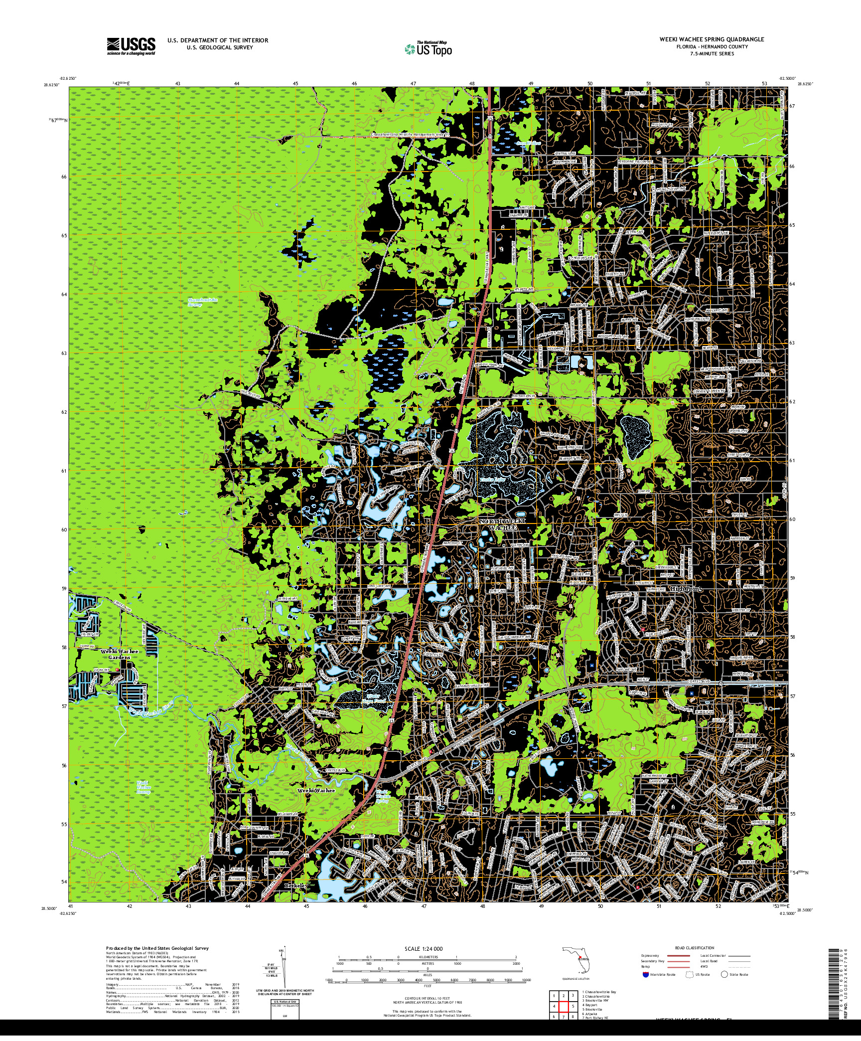 USGS US TOPO 7.5-MINUTE MAP FOR WEEKI WACHEE SPRING, FL 2021