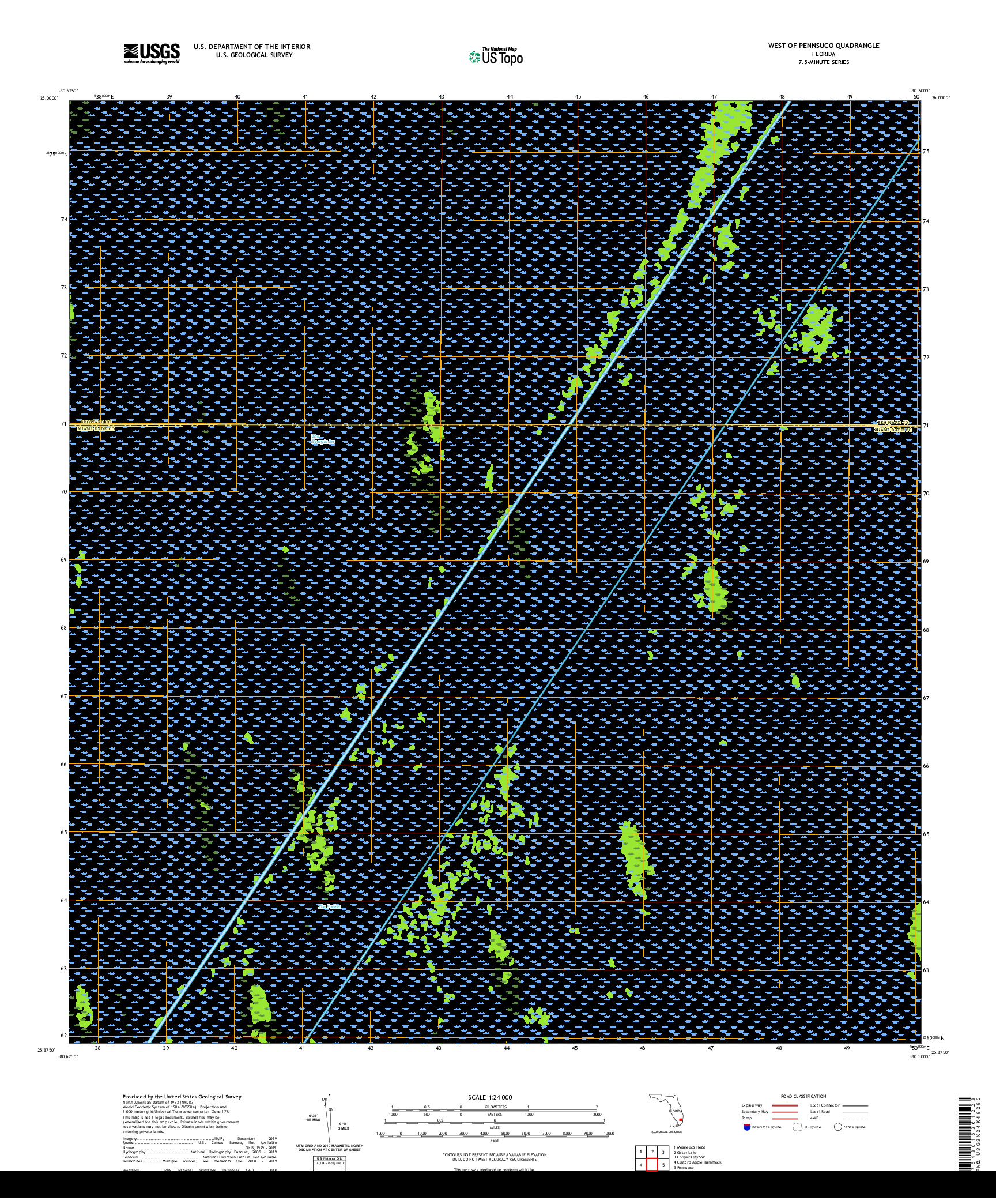 USGS US TOPO 7.5-MINUTE MAP FOR WEST OF PENNSUCO, FL 2021