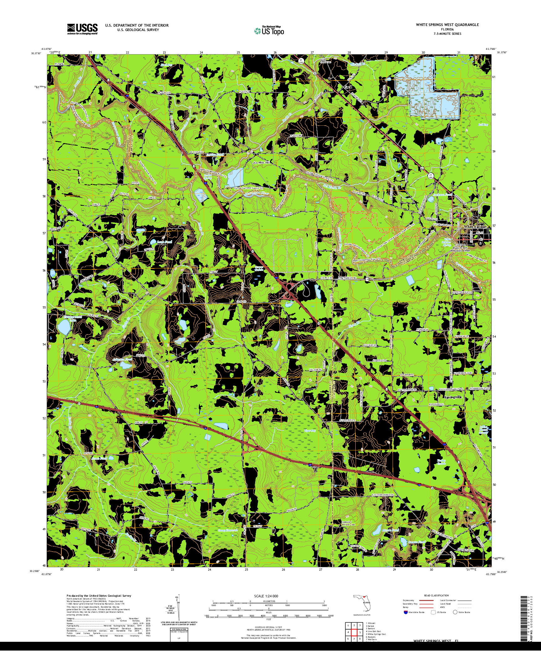 USGS US TOPO 7.5-MINUTE MAP FOR WHITE SPRINGS WEST, FL 2021