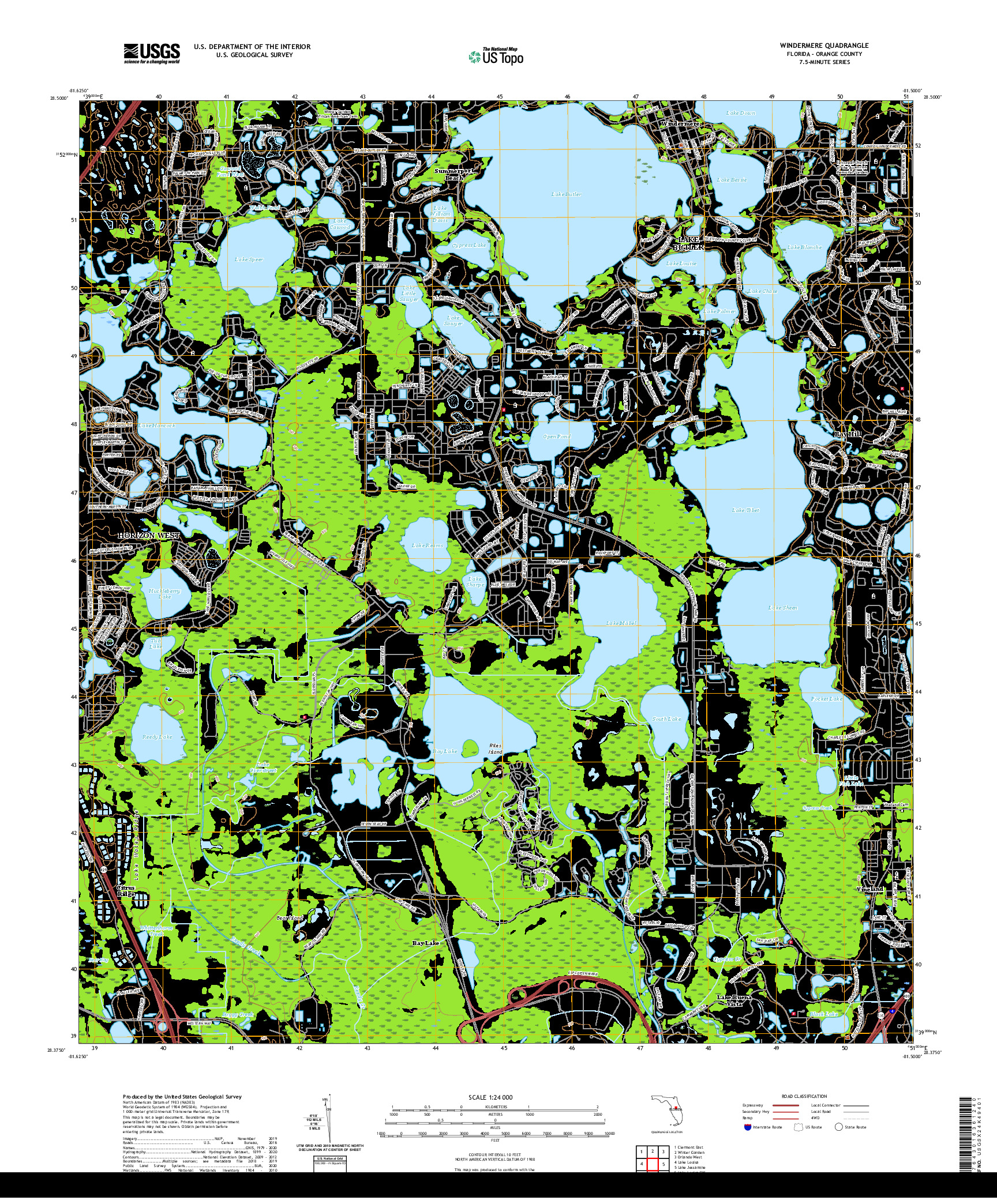 USGS US TOPO 7.5-MINUTE MAP FOR WINDERMERE, FL 2021