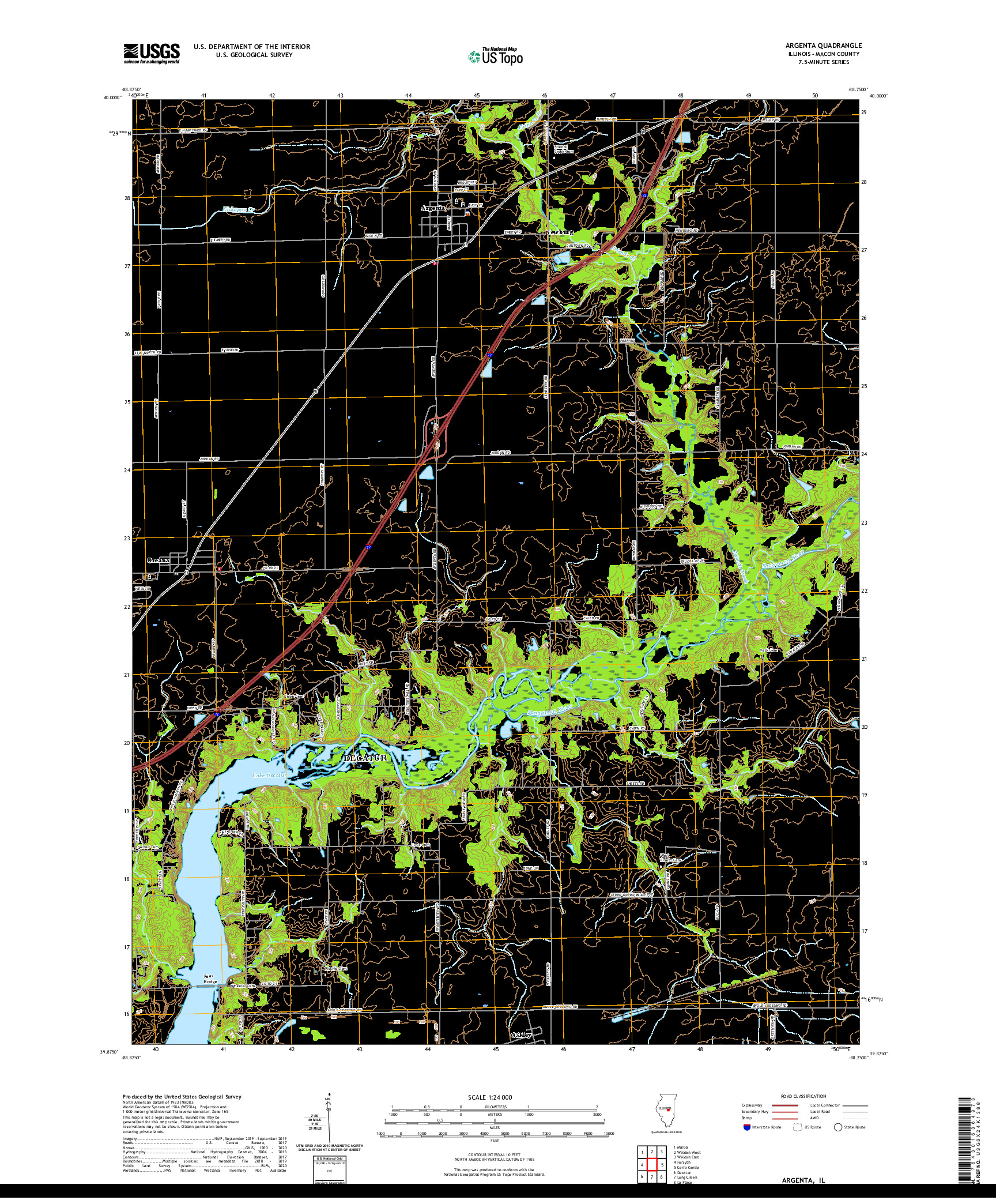 USGS US TOPO 7.5-MINUTE MAP FOR ARGENTA, IL 2021