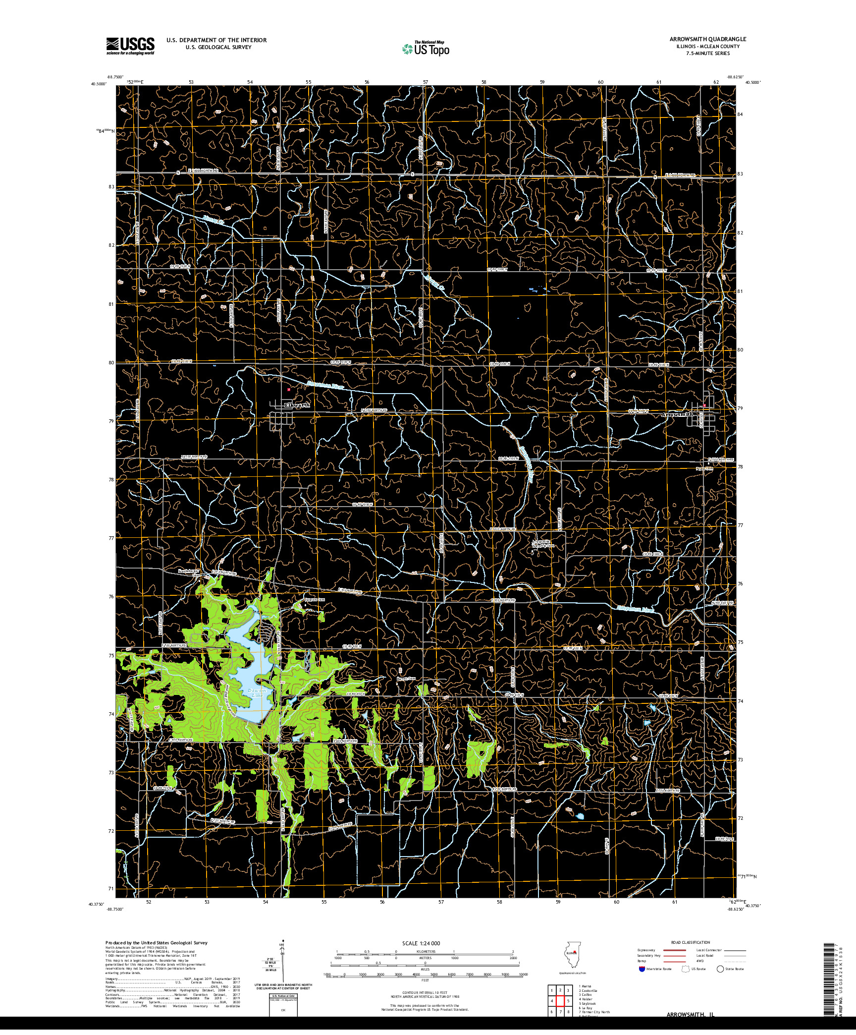 USGS US TOPO 7.5-MINUTE MAP FOR ARROWSMITH, IL 2021