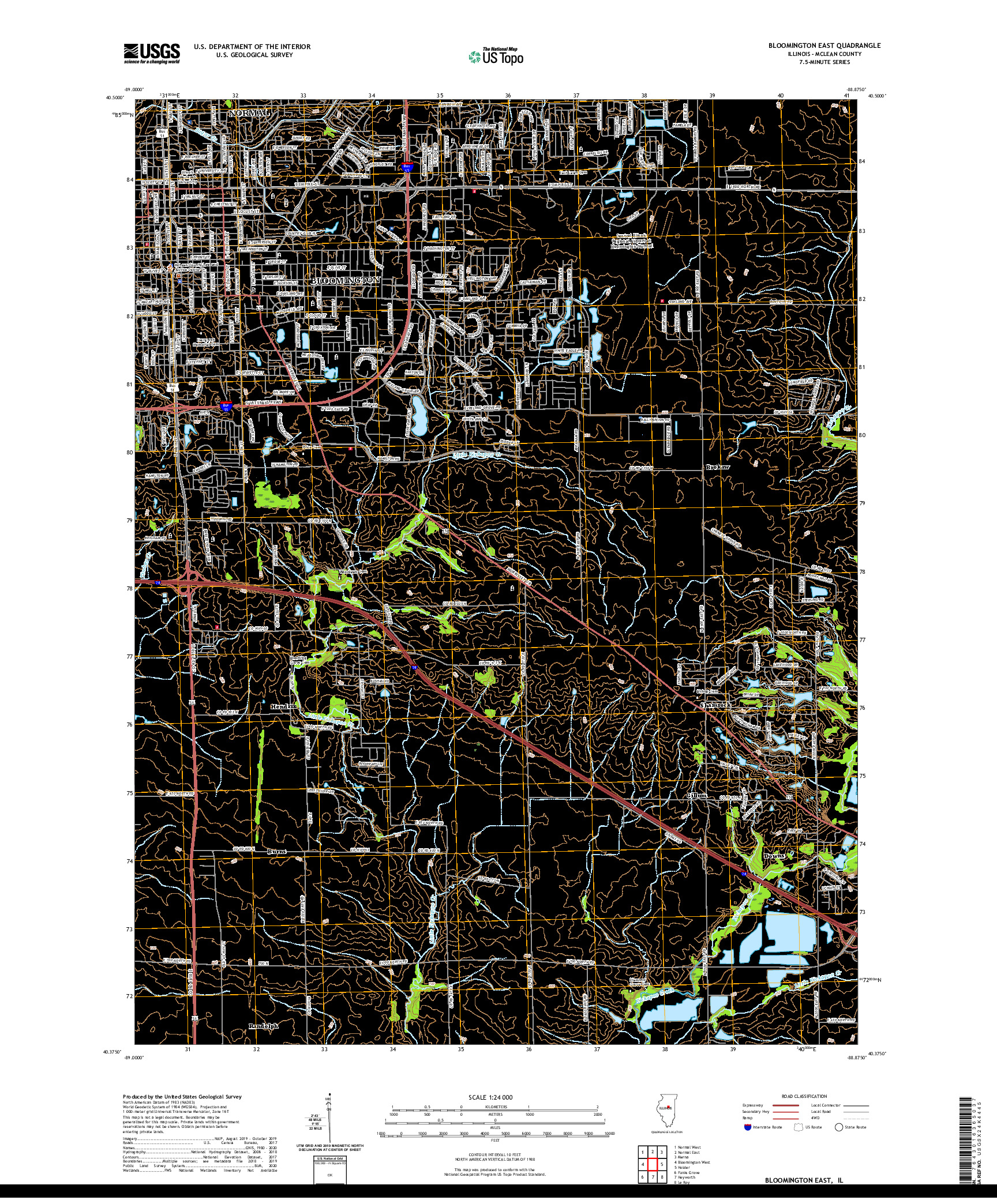 USGS US TOPO 7.5-MINUTE MAP FOR BLOOMINGTON EAST, IL 2021