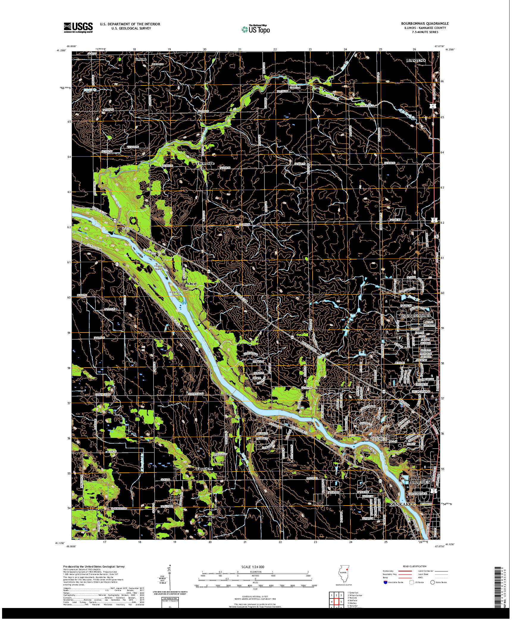 USGS US TOPO 7.5-MINUTE MAP FOR BOURBONNAIS, IL 2021