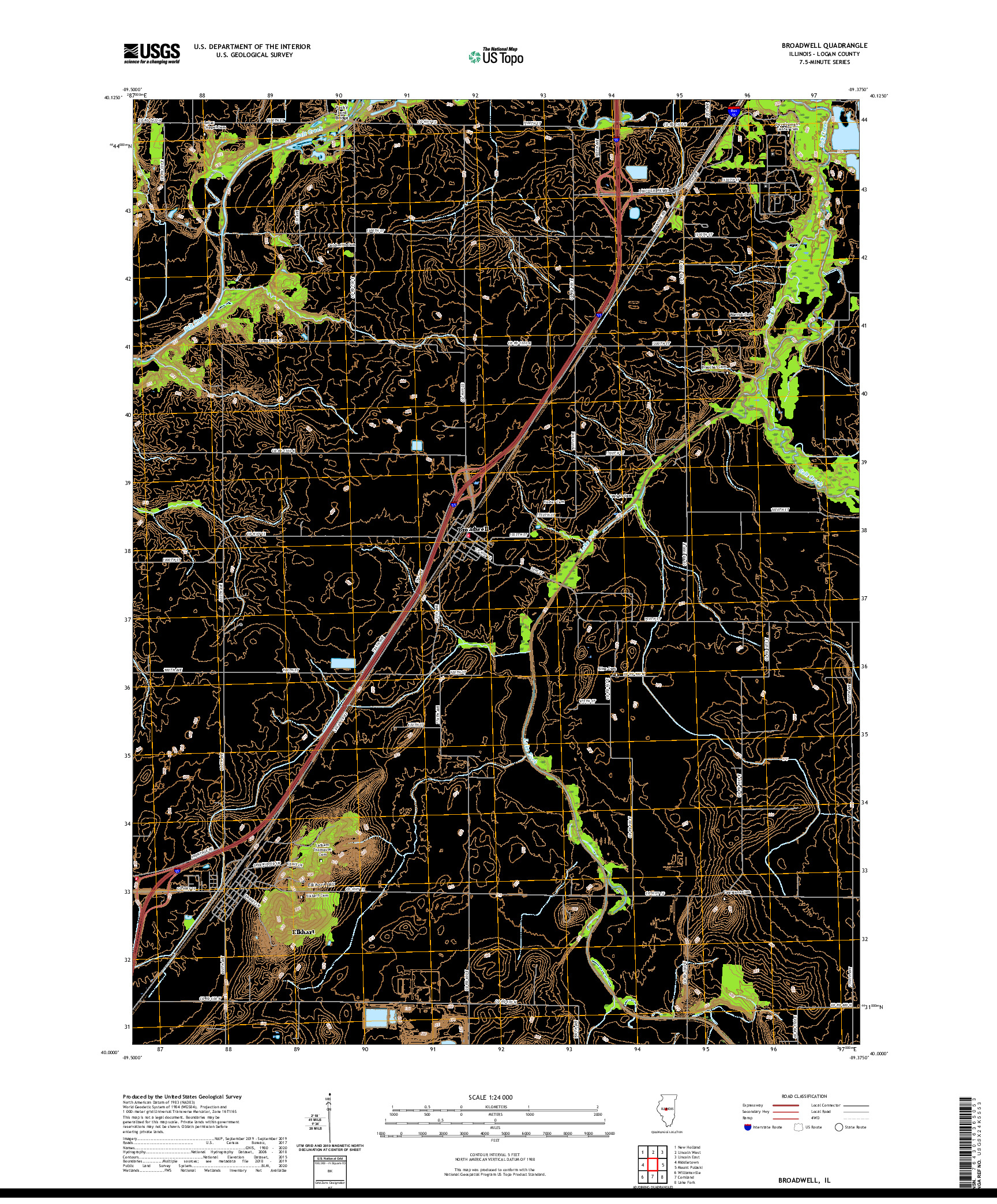 USGS US TOPO 7.5-MINUTE MAP FOR BROADWELL, IL 2021