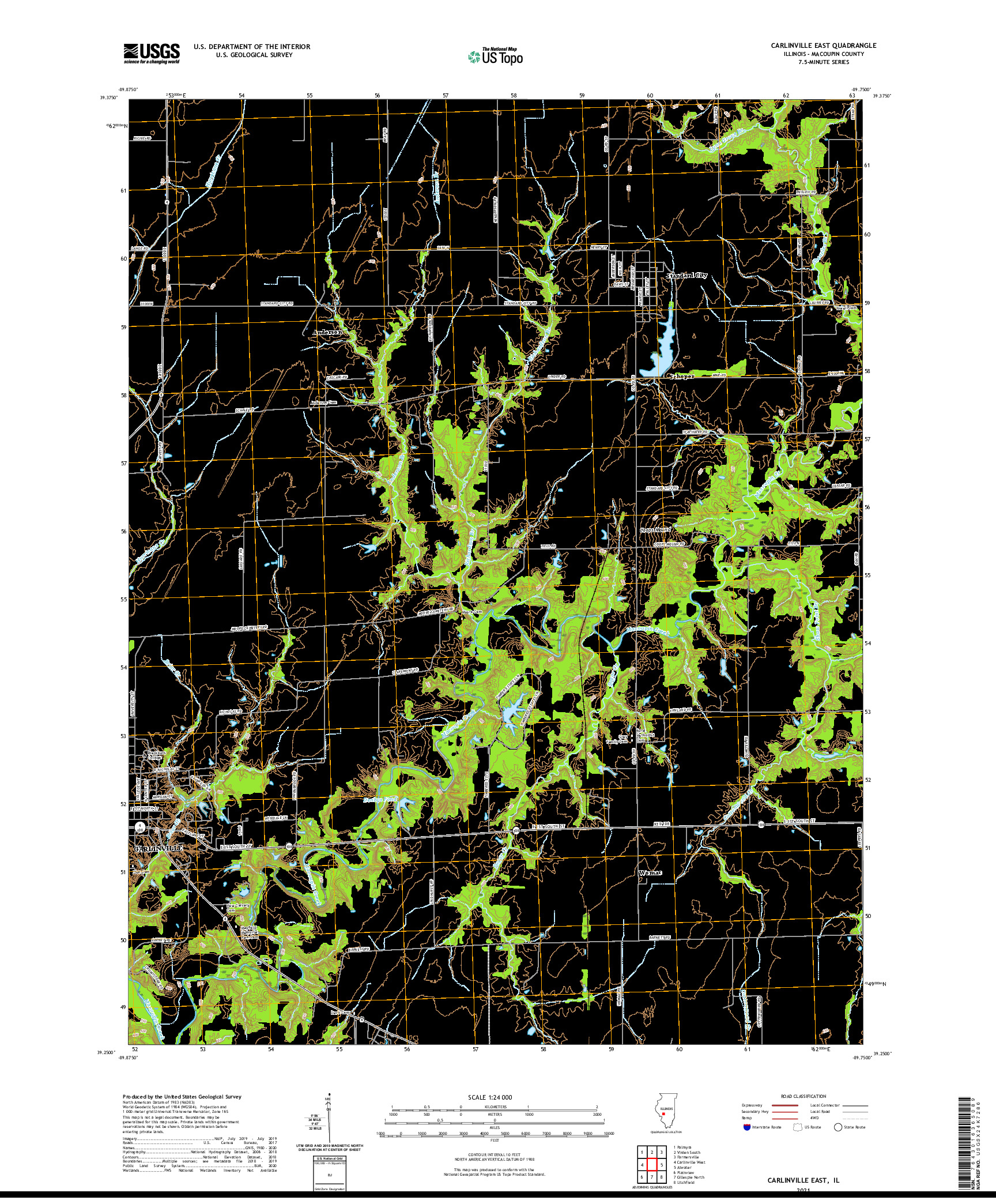 USGS US TOPO 7.5-MINUTE MAP FOR CARLINVILLE EAST, IL 2021