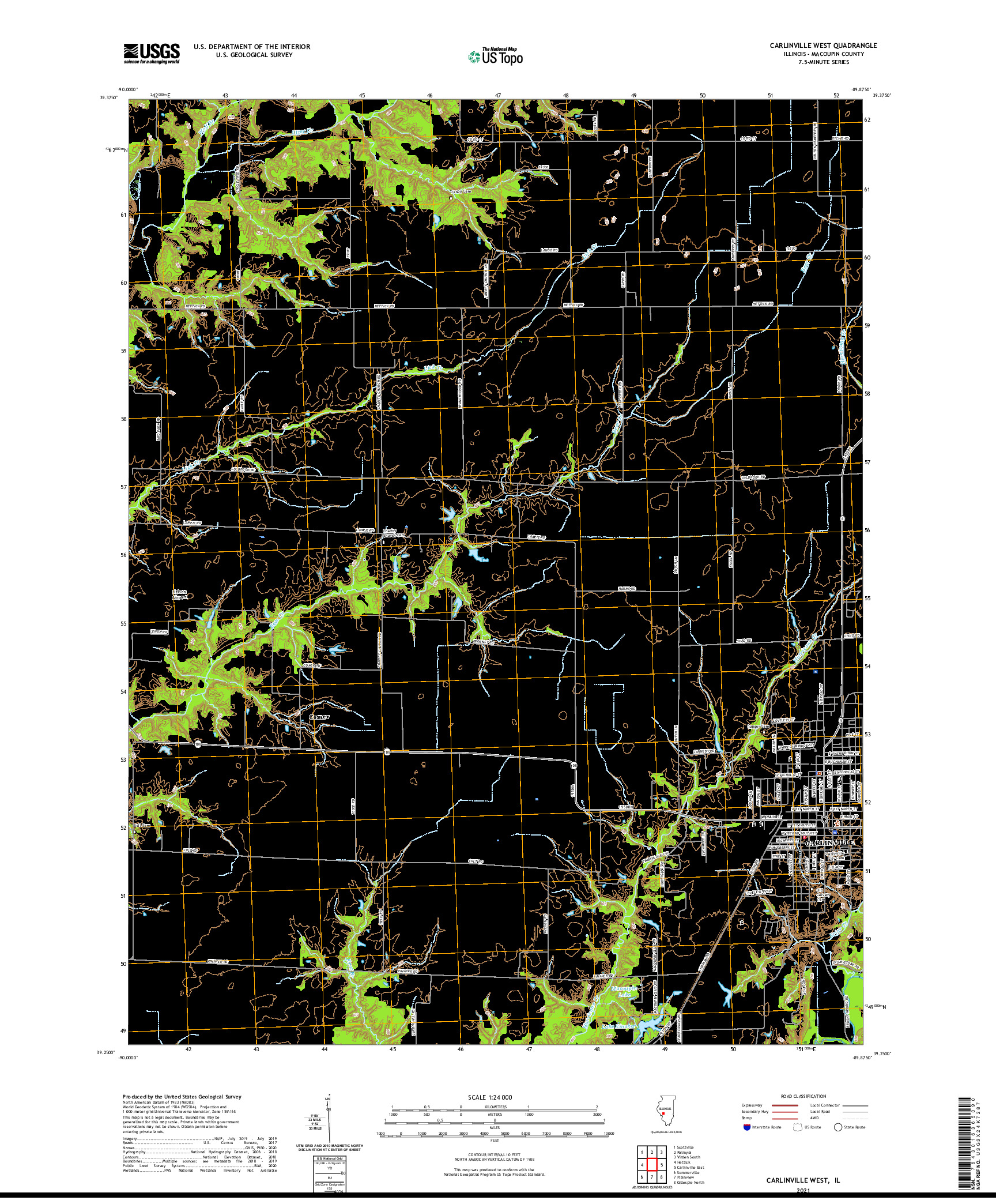 USGS US TOPO 7.5-MINUTE MAP FOR CARLINVILLE WEST, IL 2021