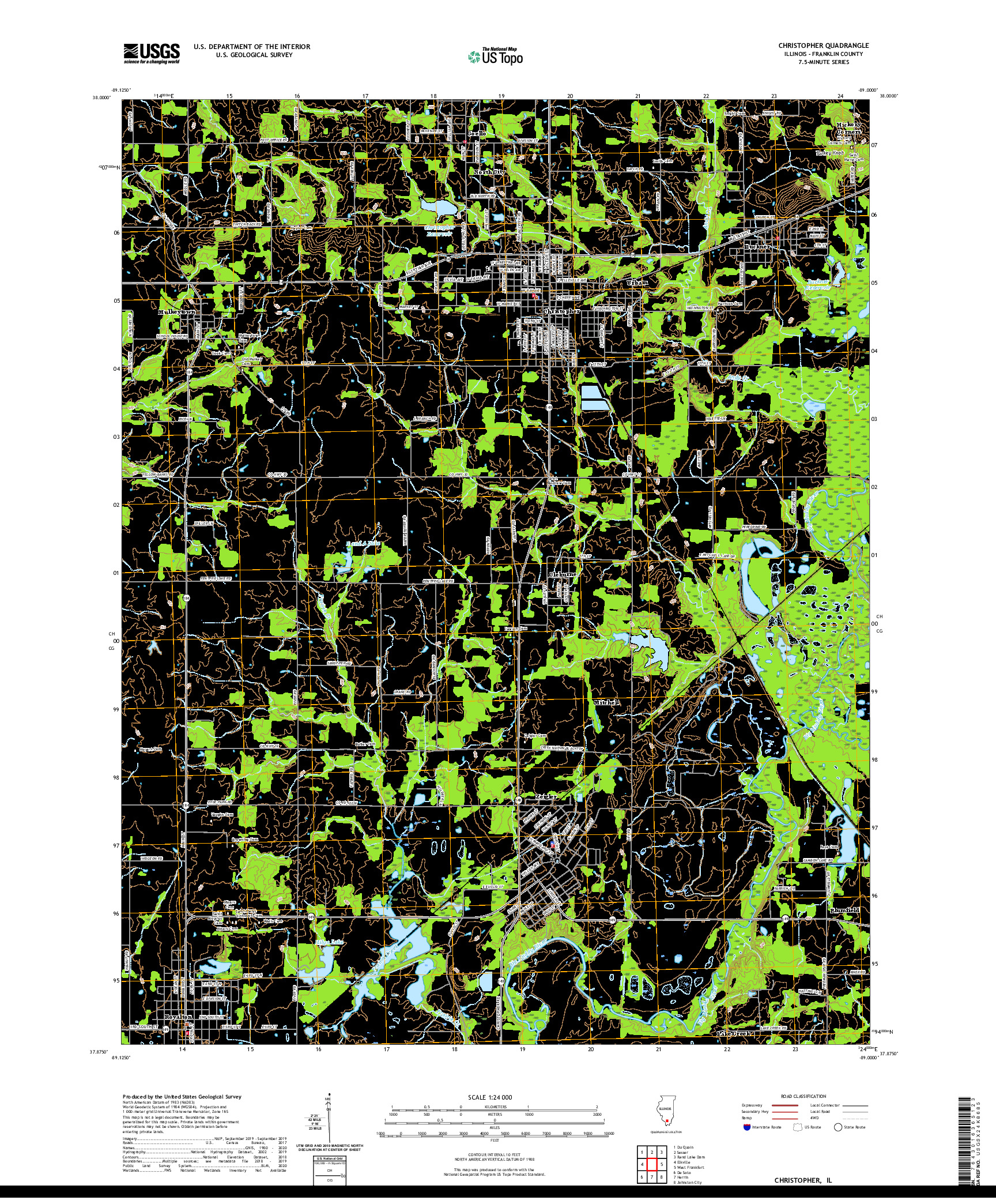 USGS US TOPO 7.5-MINUTE MAP FOR CHRISTOPHER, IL 2021