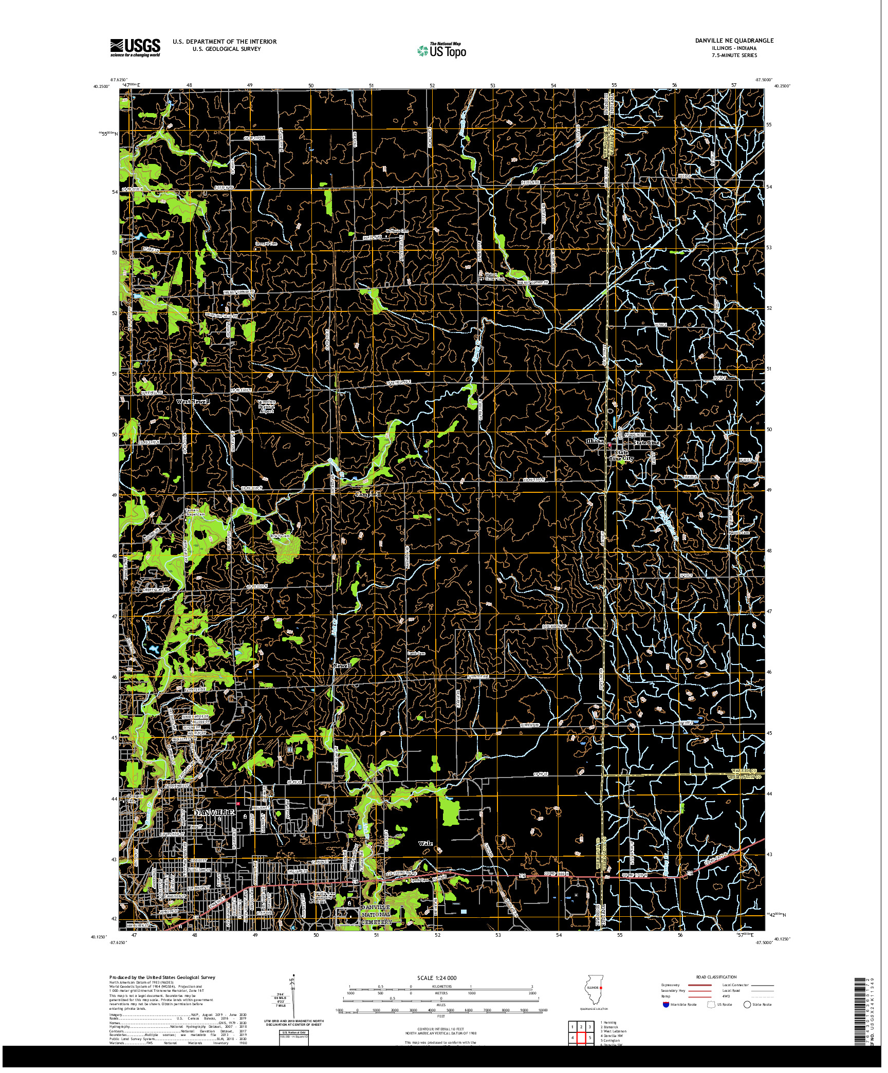 USGS US TOPO 7.5-MINUTE MAP FOR DANVILLE NE, IL,IN 2021