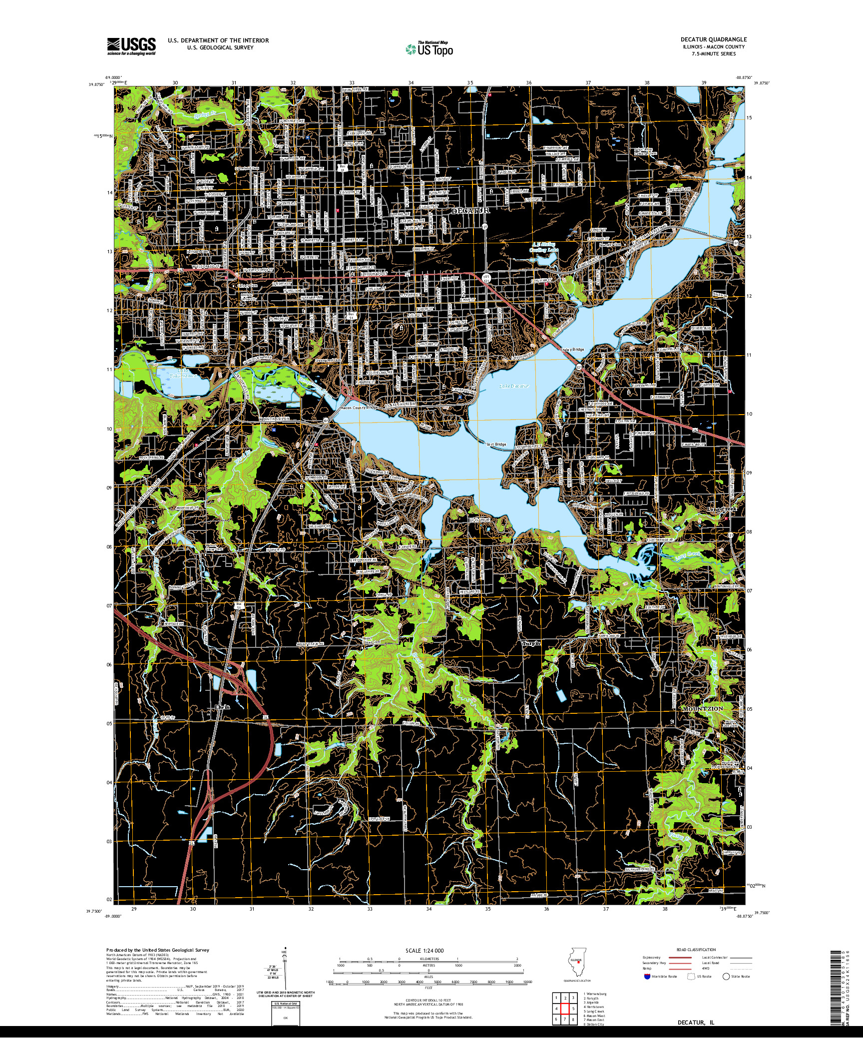 USGS US TOPO 7.5-MINUTE MAP FOR DECATUR, IL 2021