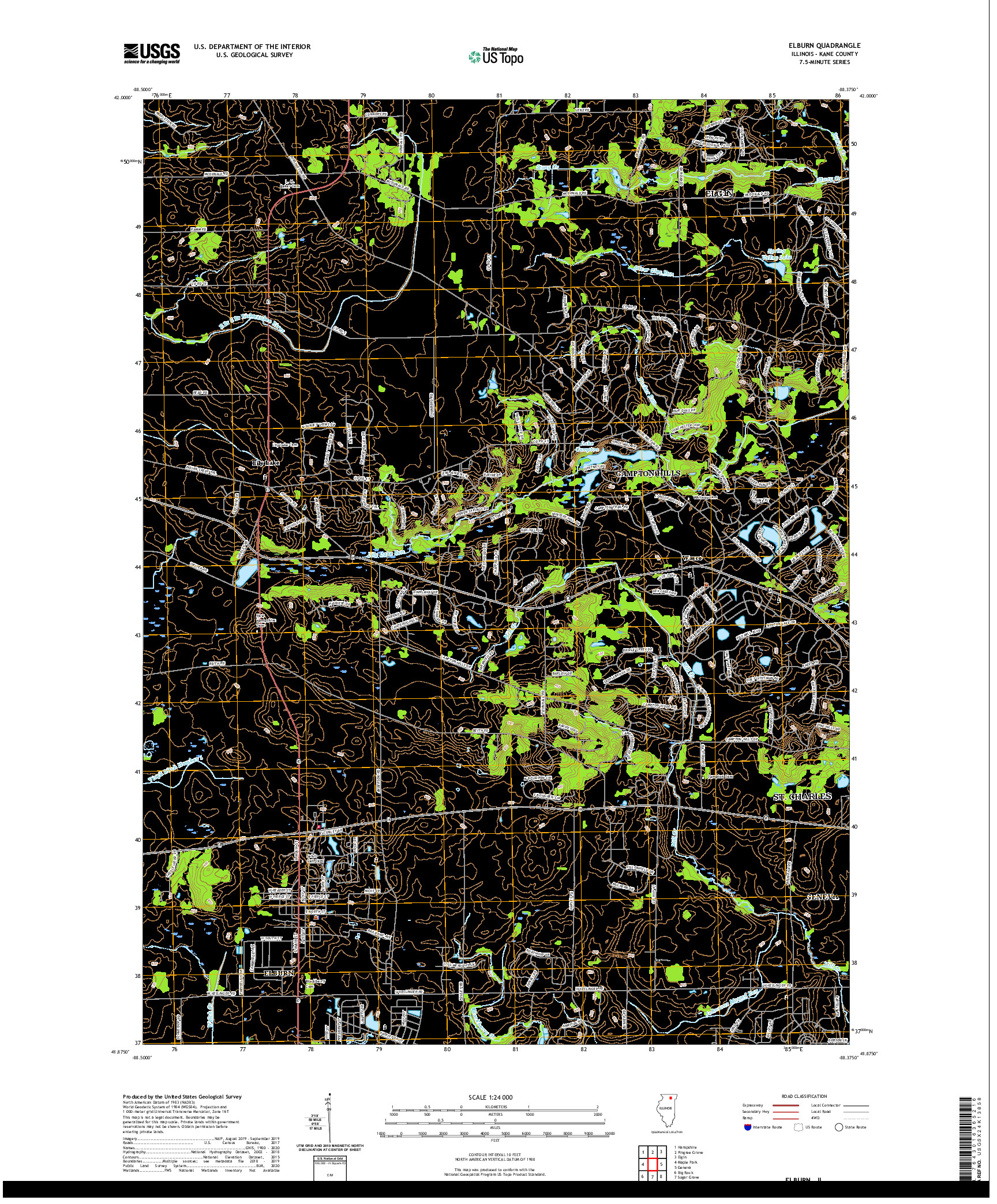 USGS US TOPO 7.5-MINUTE MAP FOR ELBURN, IL 2021