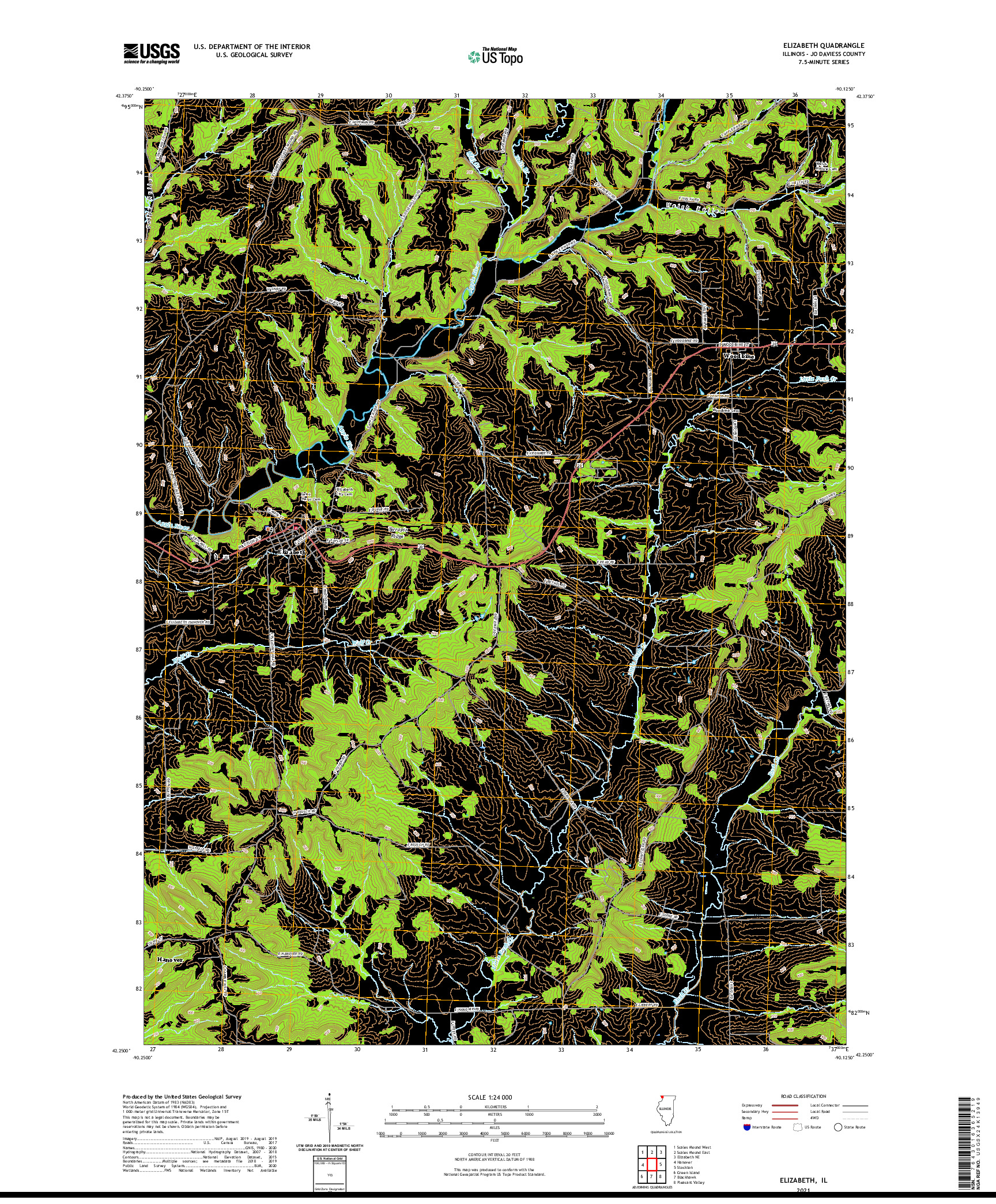 USGS US TOPO 7.5-MINUTE MAP FOR ELIZABETH, IL 2021