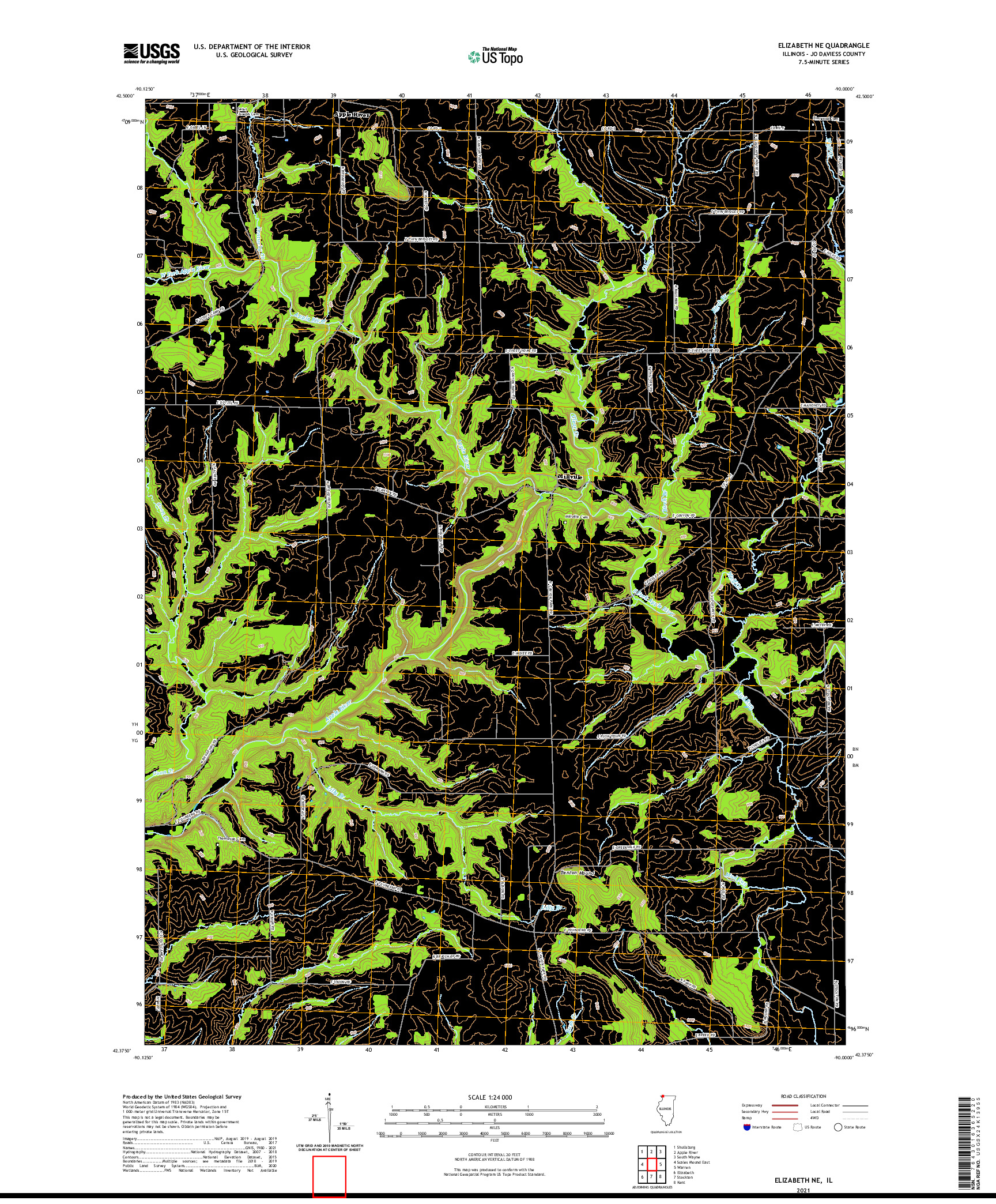 USGS US TOPO 7.5-MINUTE MAP FOR ELIZABETH NE, IL 2021