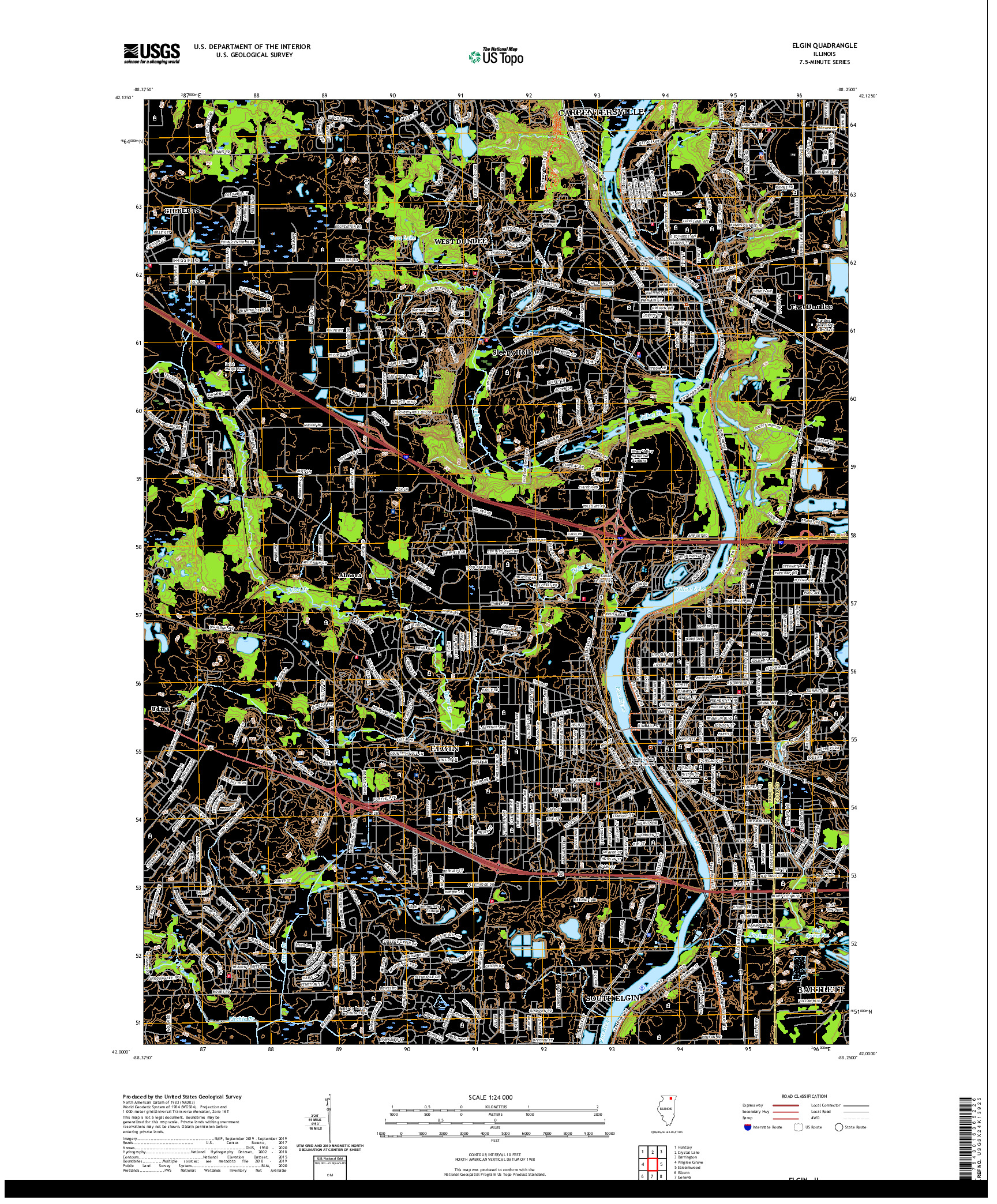 USGS US TOPO 7.5-MINUTE MAP FOR ELGIN, IL 2021