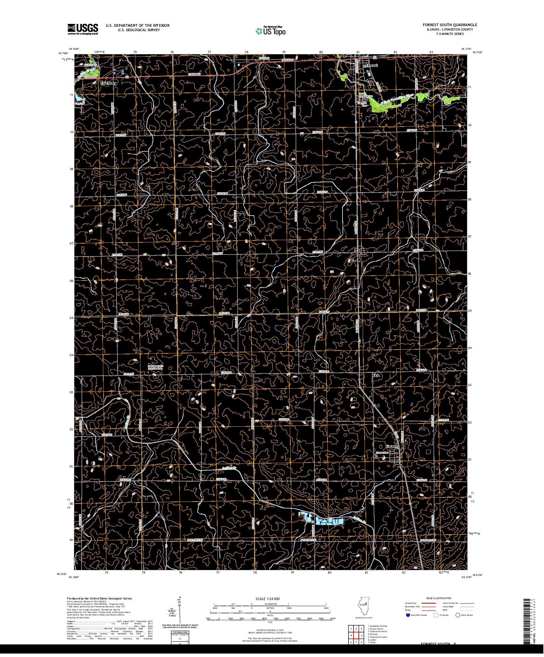 USGS US TOPO 7.5-MINUTE MAP FOR FORREST SOUTH, IL 2021