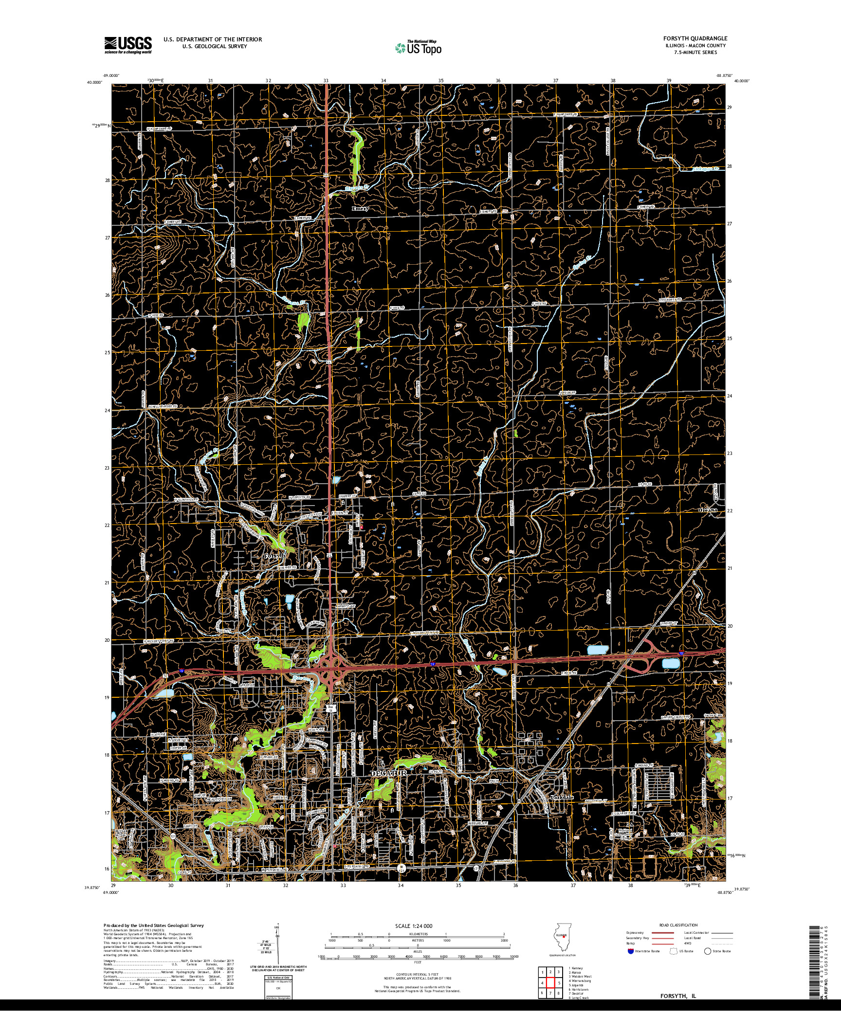 USGS US TOPO 7.5-MINUTE MAP FOR FORSYTH, IL 2021