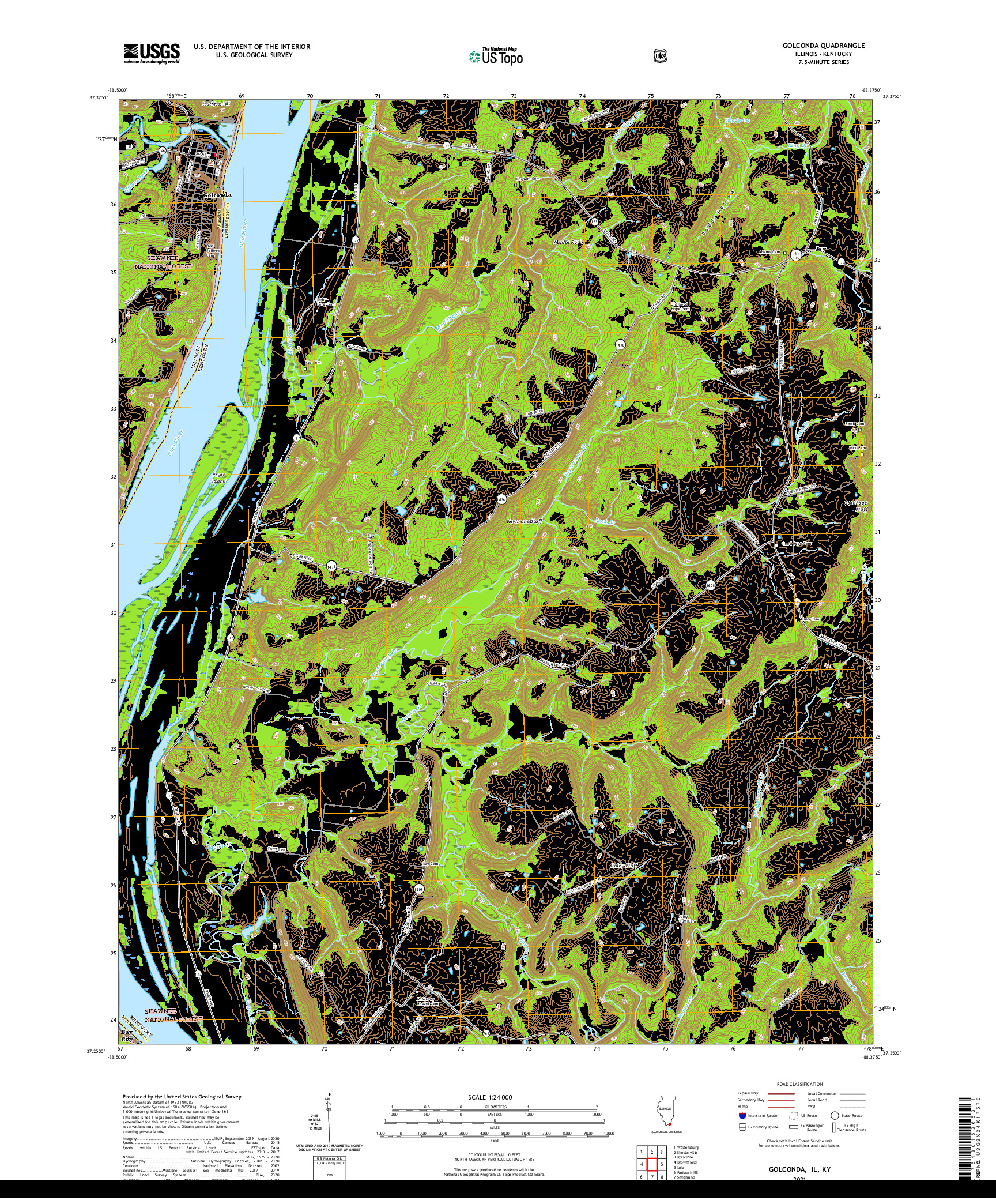 USGS US TOPO 7.5-MINUTE MAP FOR GOLCONDA, IL,KY 2021