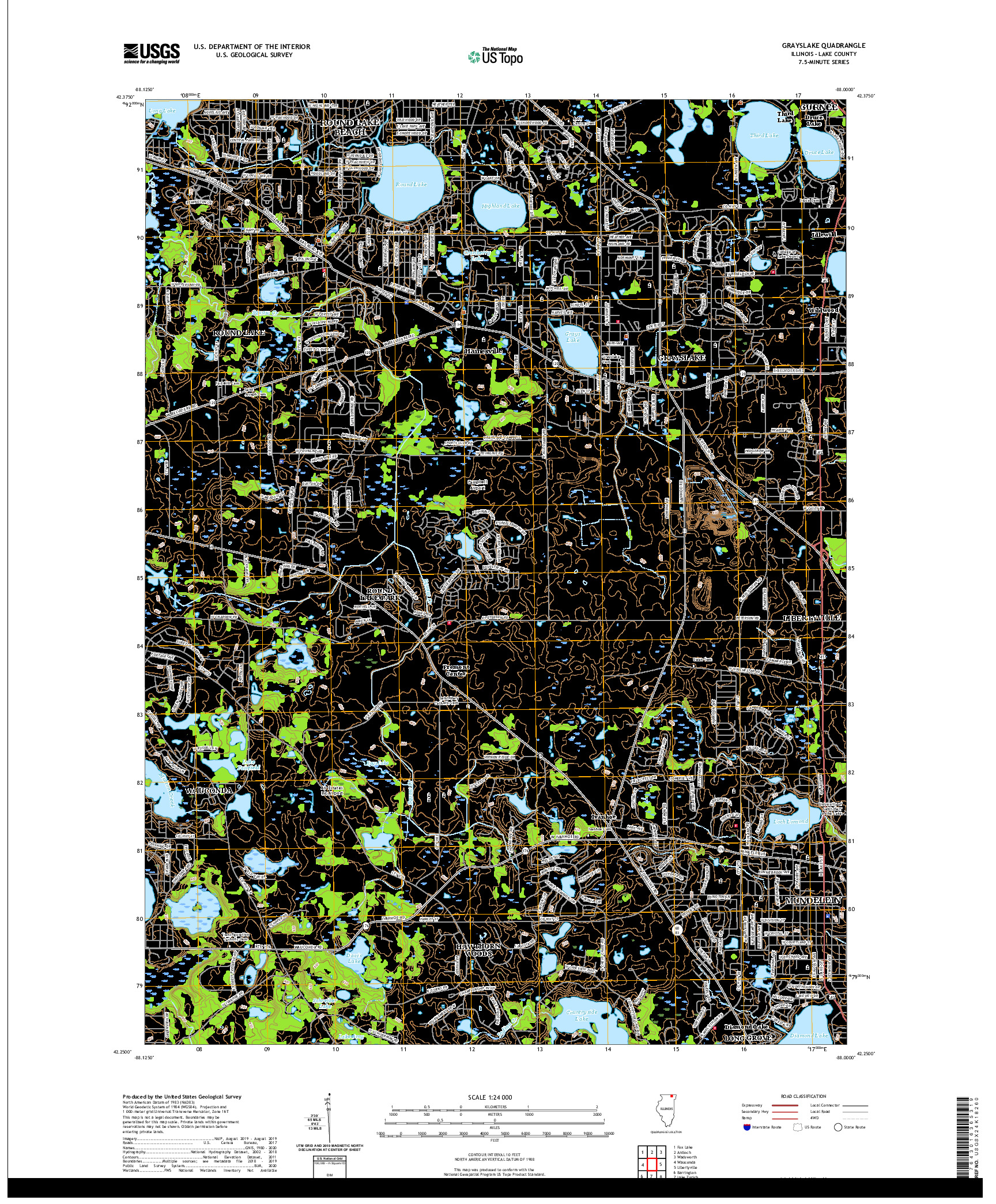 USGS US TOPO 7.5-MINUTE MAP FOR GRAYSLAKE, IL 2021