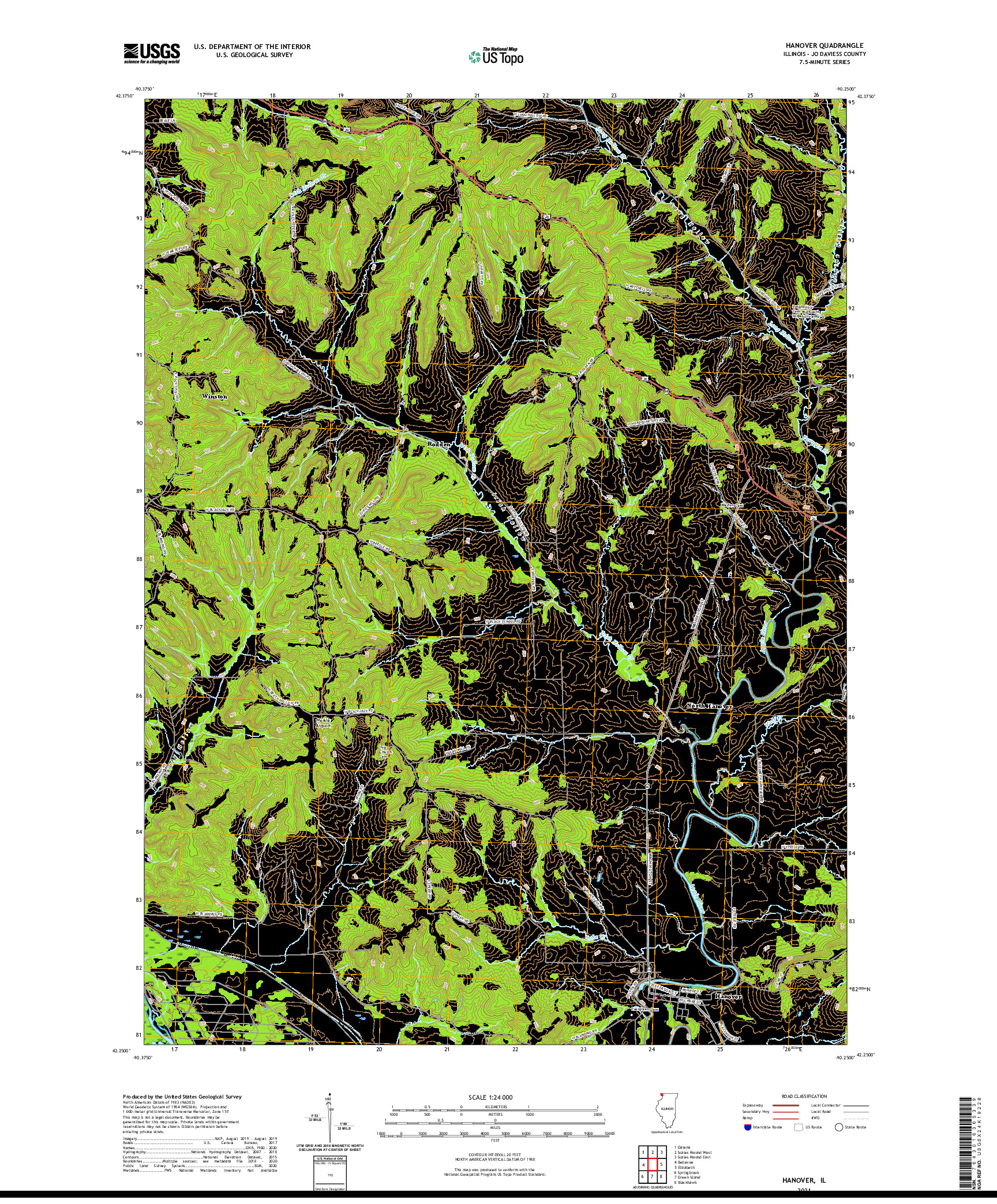 USGS US TOPO 7.5-MINUTE MAP FOR HANOVER, IL 2021