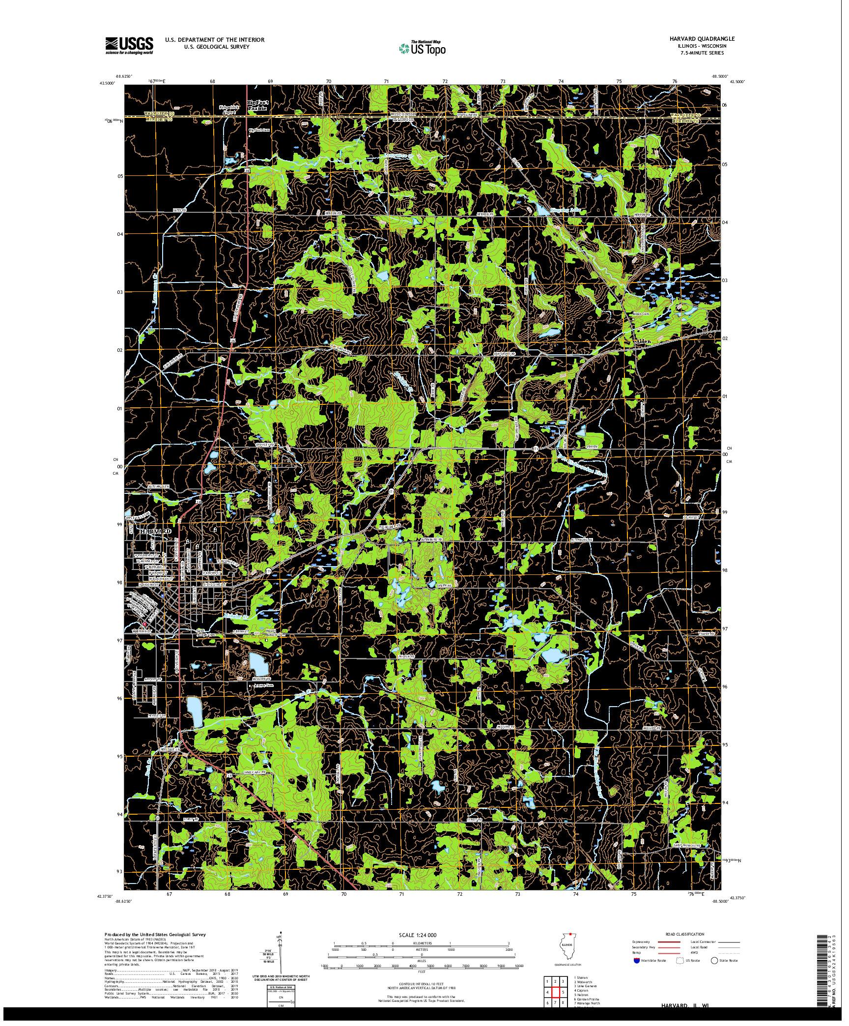 USGS US TOPO 7.5-MINUTE MAP FOR HARVARD, IL,WI 2021