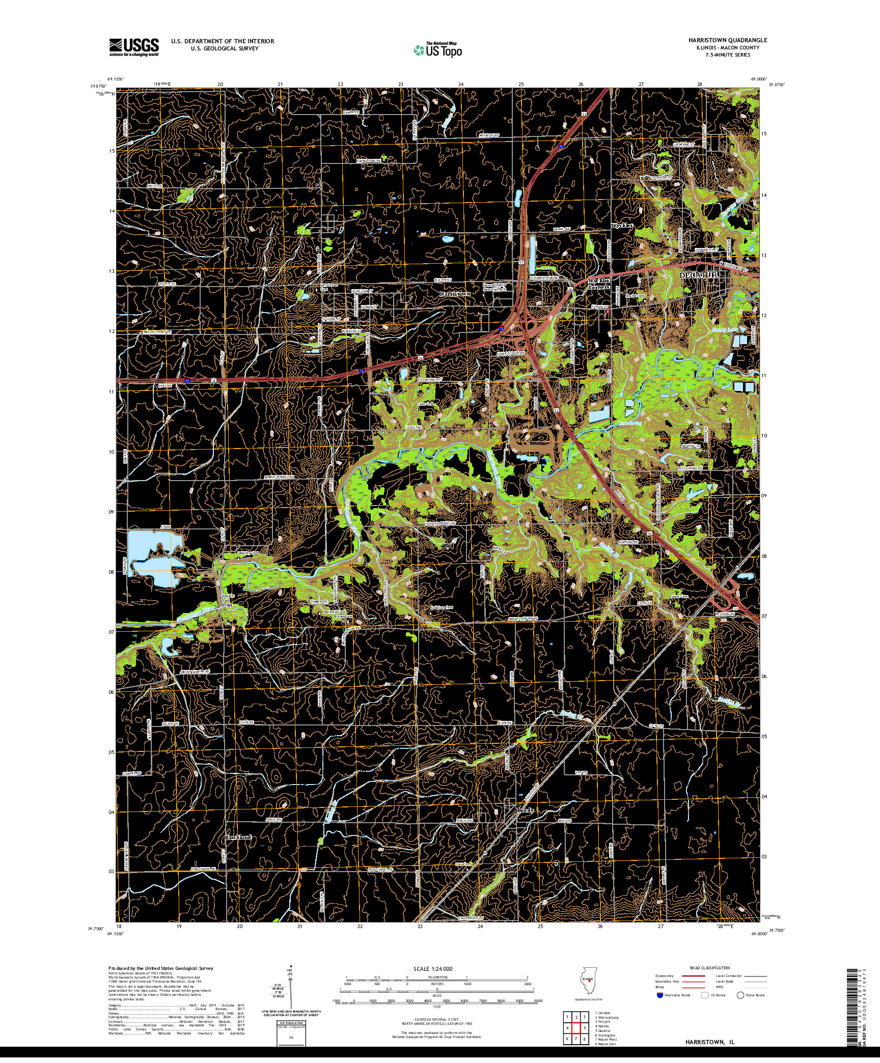 USGS US TOPO 7.5-MINUTE MAP FOR HARRISTOWN, IL 2021