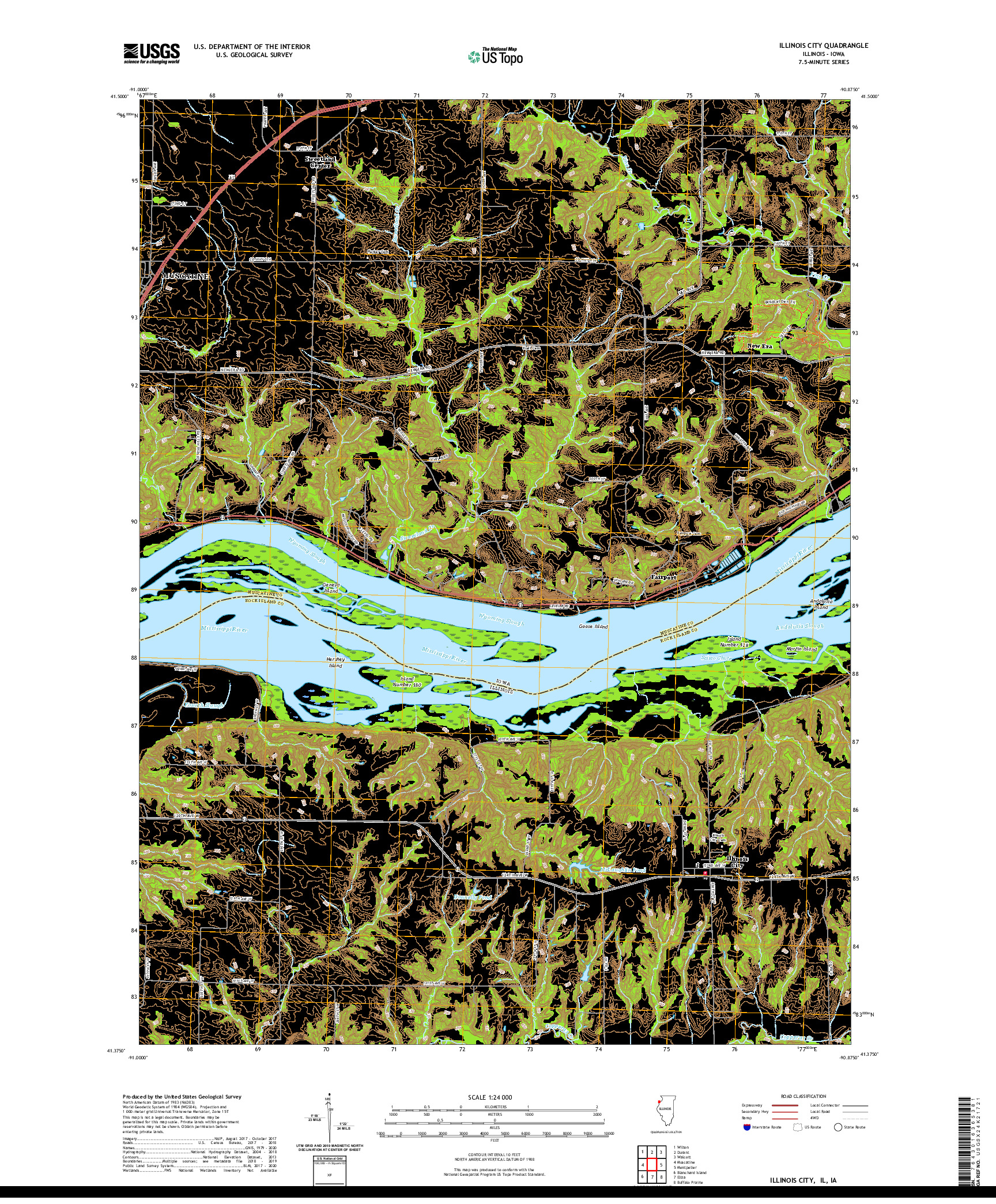 USGS US TOPO 7.5-MINUTE MAP FOR ILLINOIS CITY, IL,IA 2021