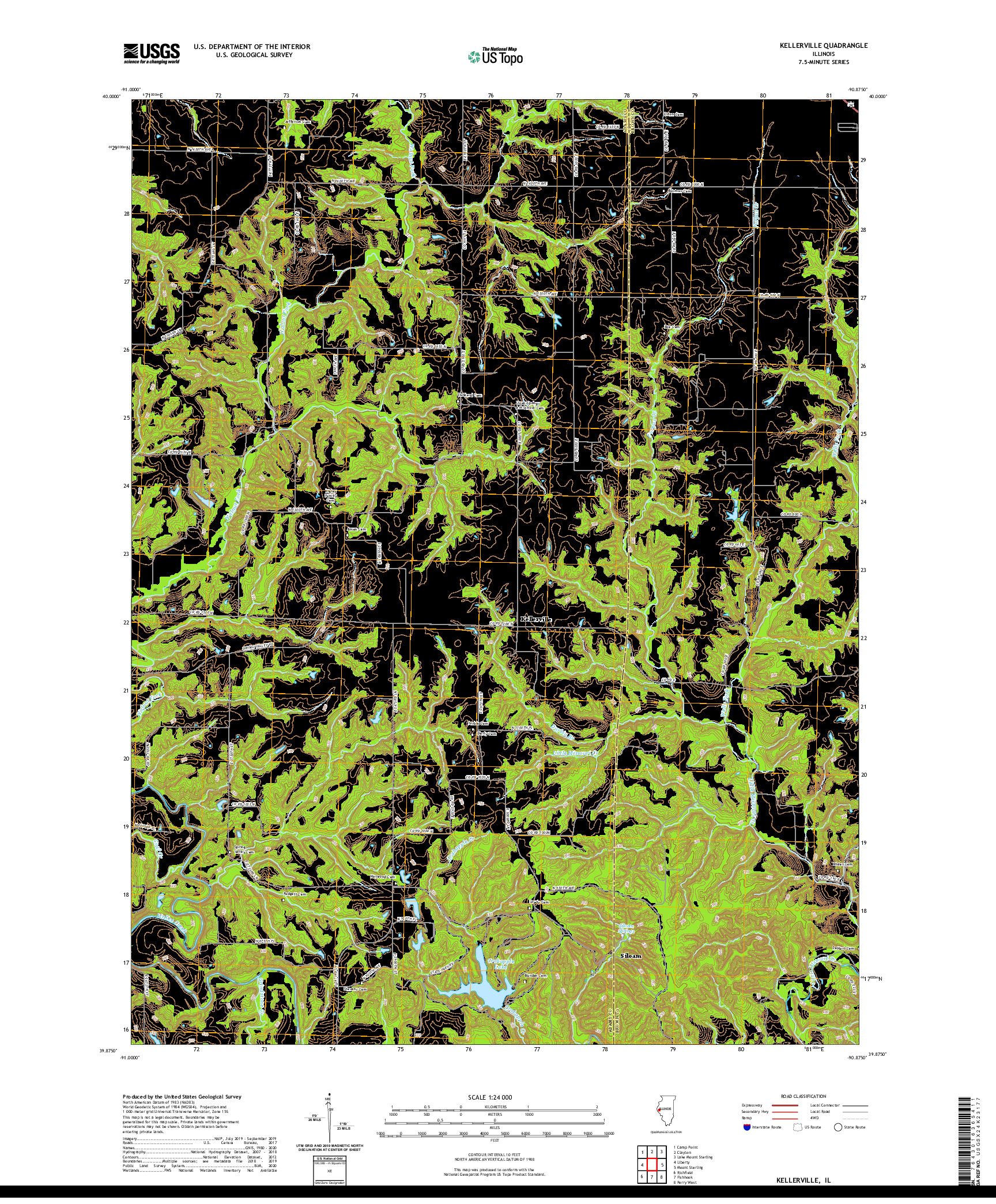 USGS US TOPO 7.5-MINUTE MAP FOR KELLERVILLE, IL 2021