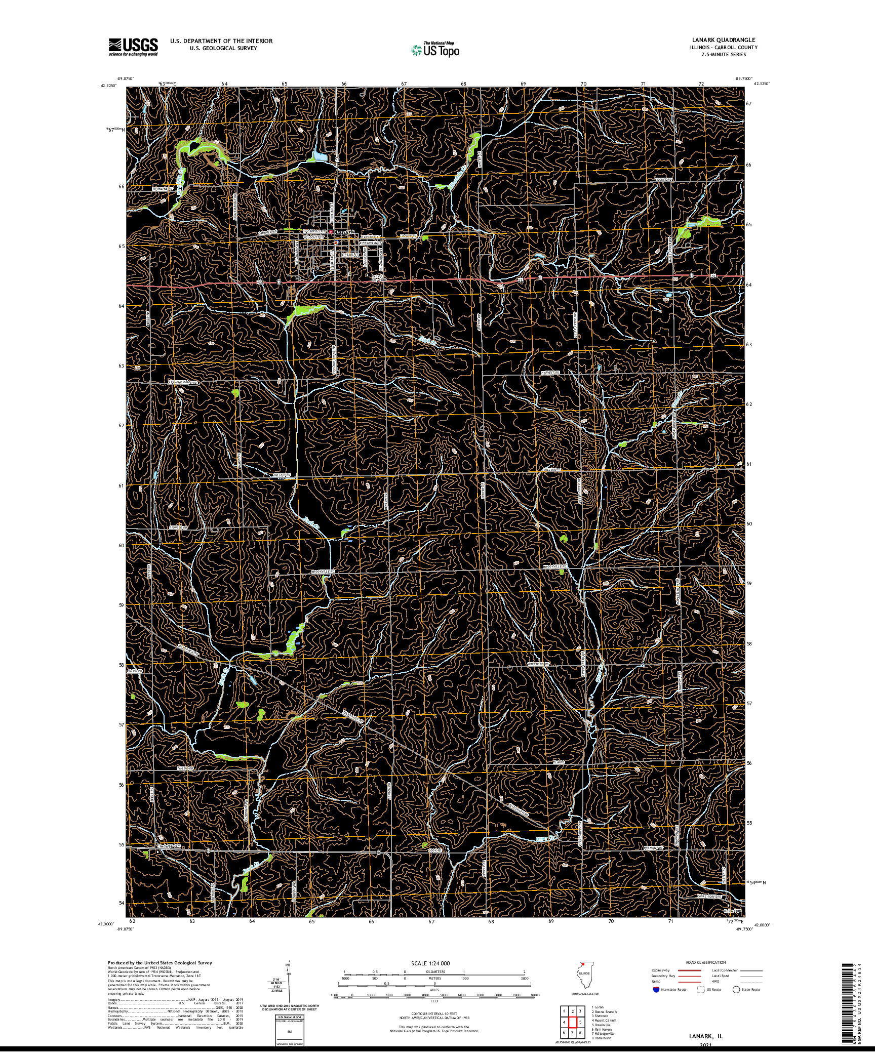 USGS US TOPO 7.5-MINUTE MAP FOR LANARK, IL 2021