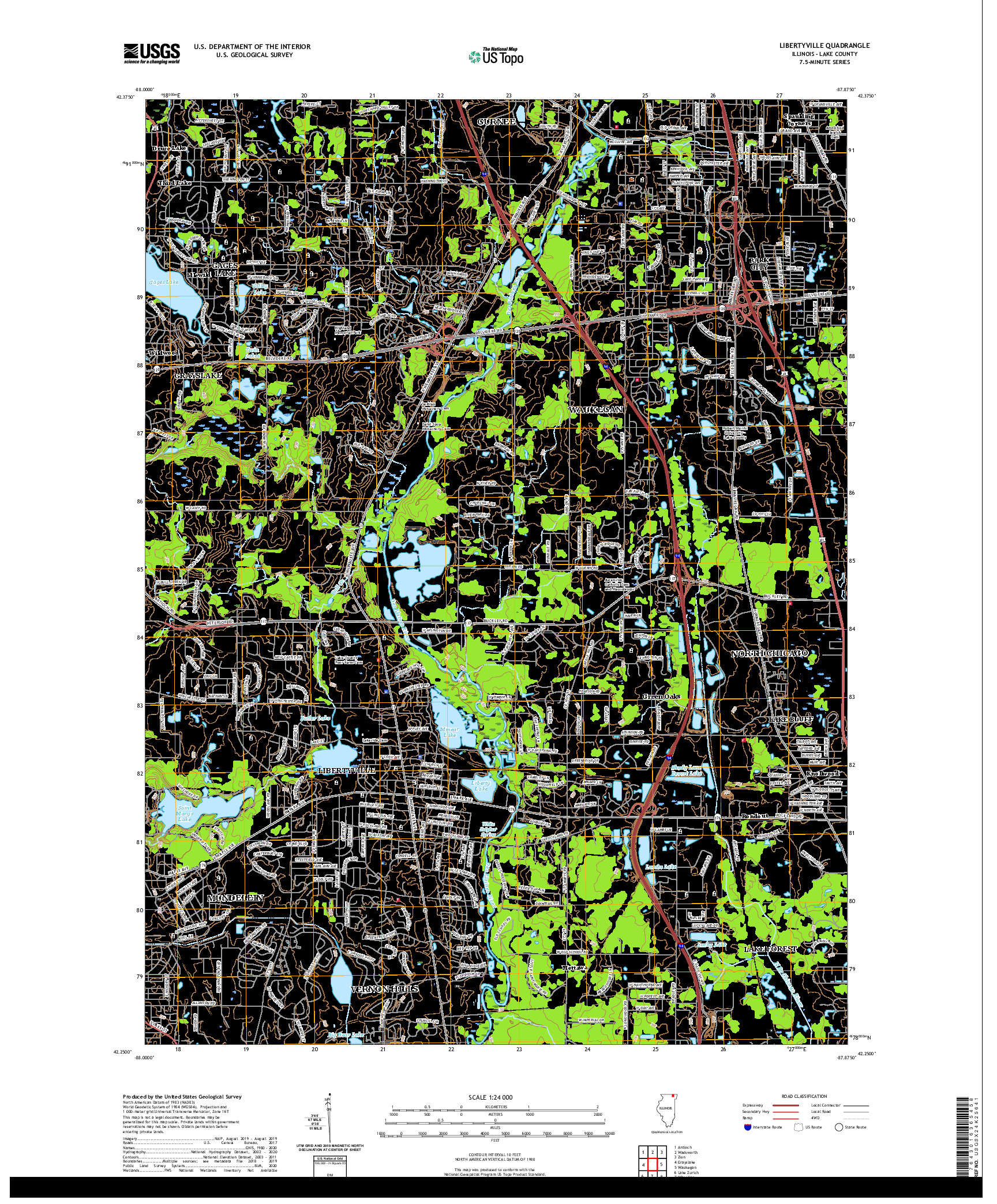 USGS US TOPO 7.5-MINUTE MAP FOR LIBERTYVILLE, IL 2021