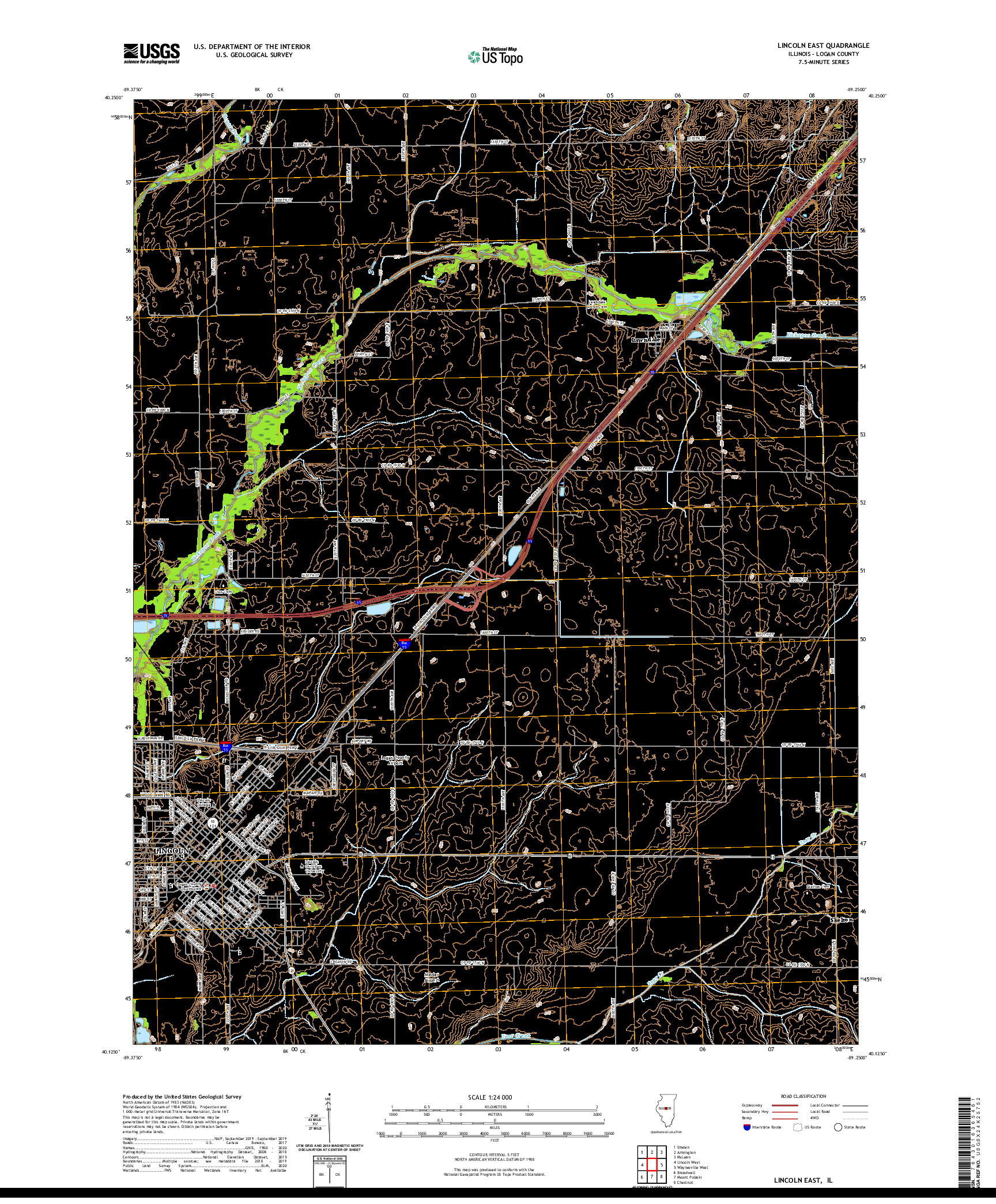 USGS US TOPO 7.5-MINUTE MAP FOR LINCOLN EAST, IL 2021