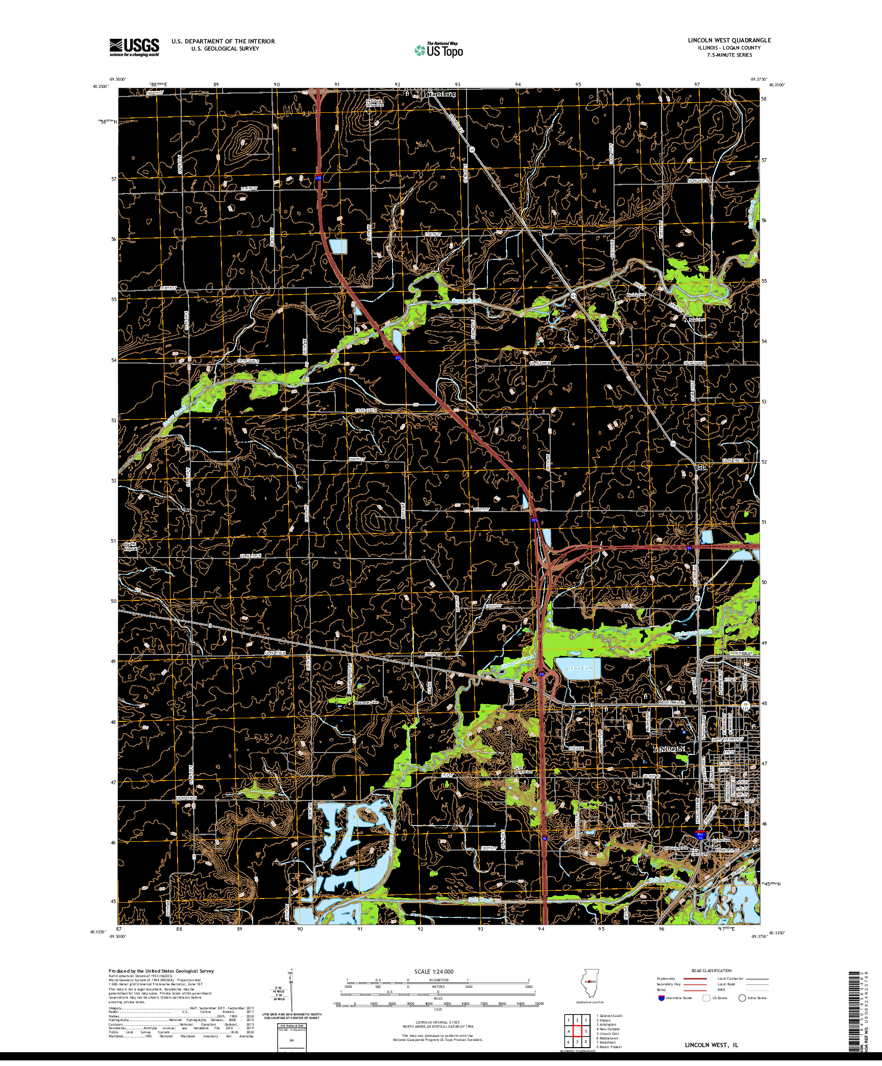 USGS US TOPO 7.5-MINUTE MAP FOR LINCOLN WEST, IL 2021