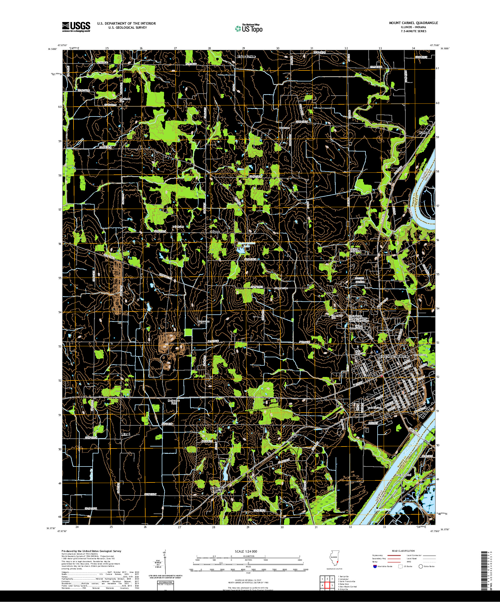 USGS US TOPO 7.5-MINUTE MAP FOR MOUNT CARMEL, IL,IN 2021