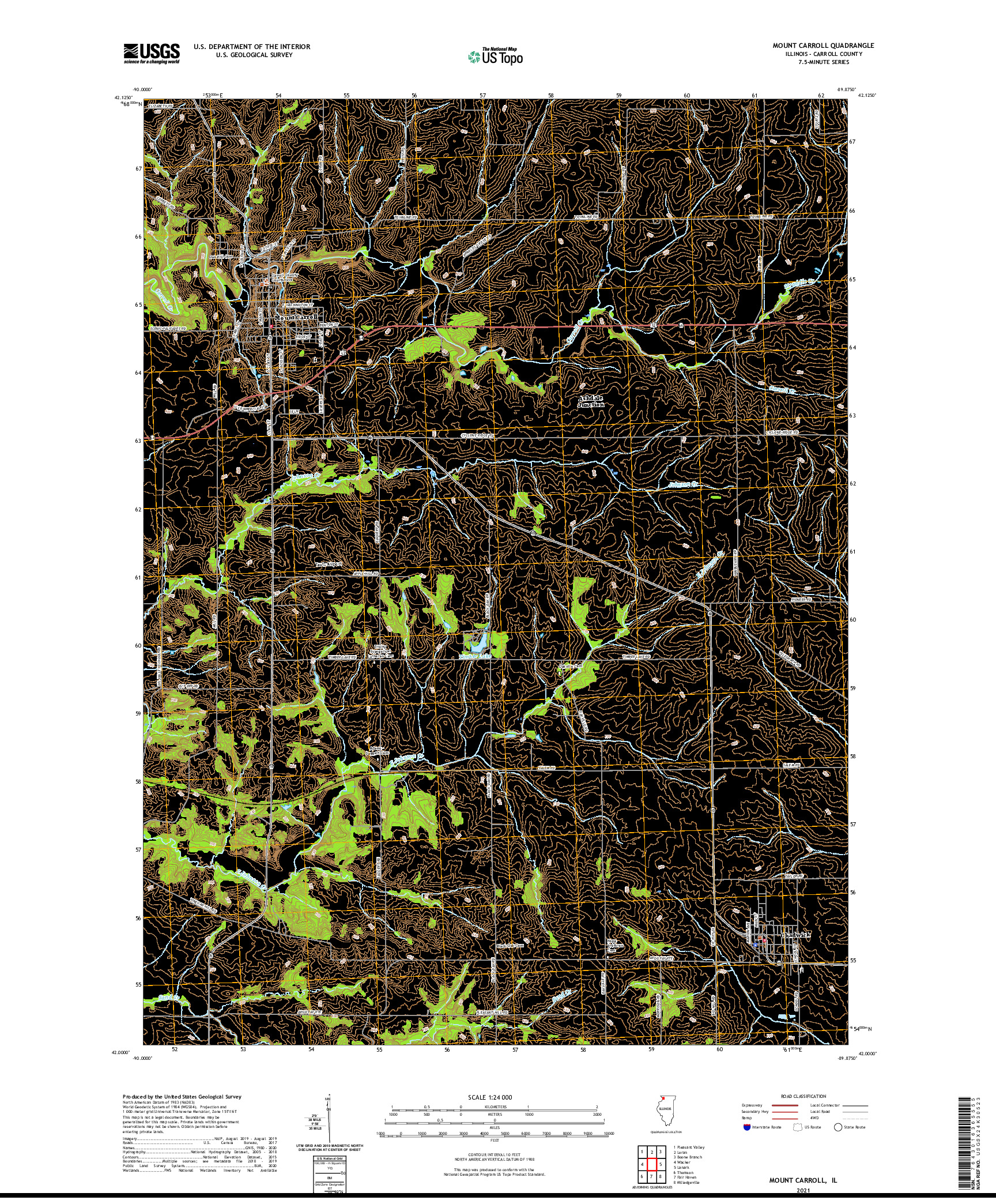 USGS US TOPO 7.5-MINUTE MAP FOR MOUNT CARROLL, IL 2021