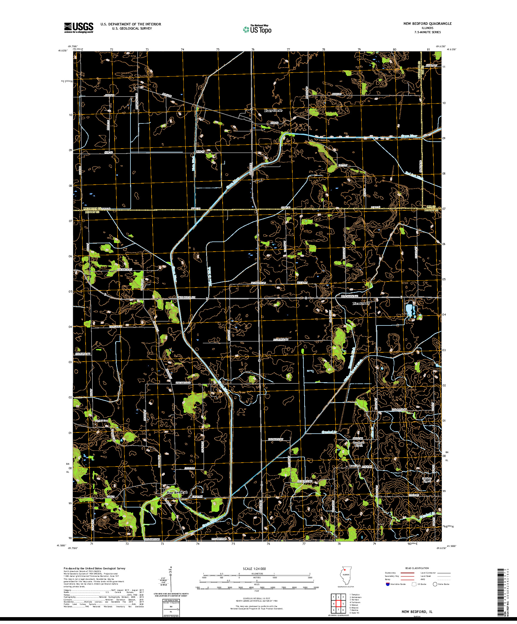 USGS US TOPO 7.5-MINUTE MAP FOR NEW BEDFORD, IL 2021