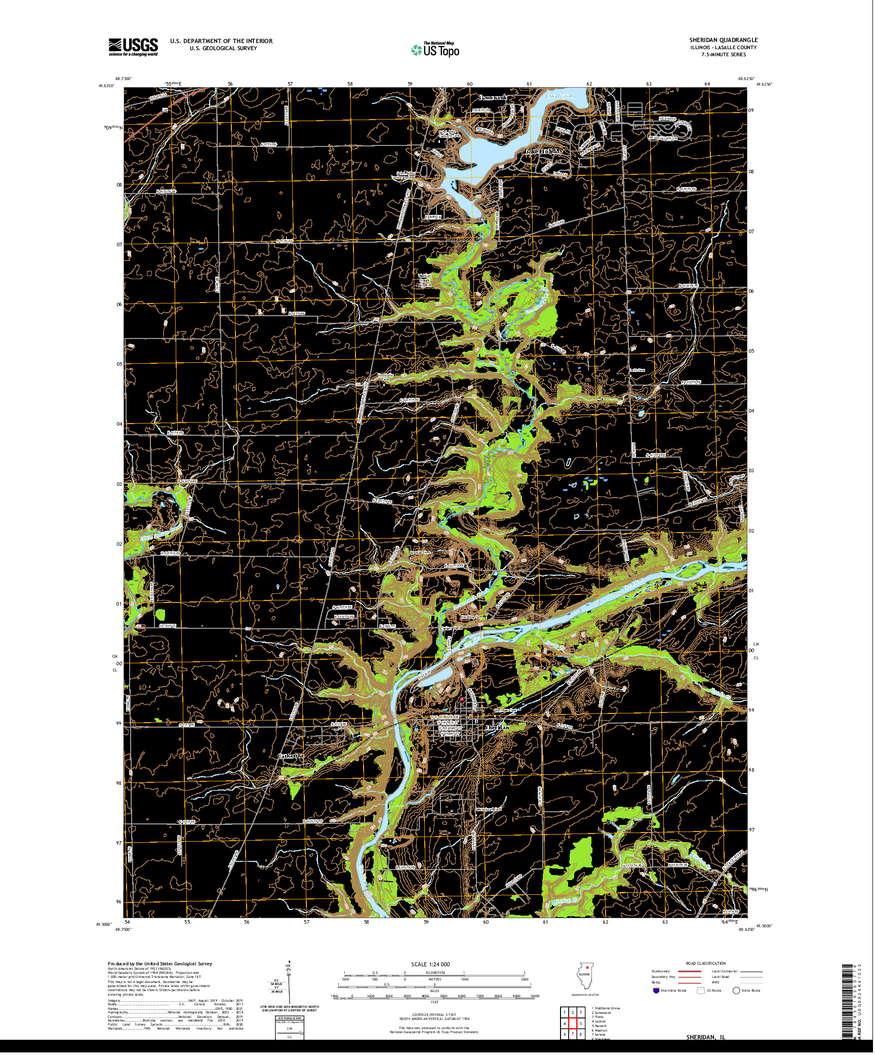USGS US TOPO 7.5-MINUTE MAP FOR SHERIDAN, IL 2021