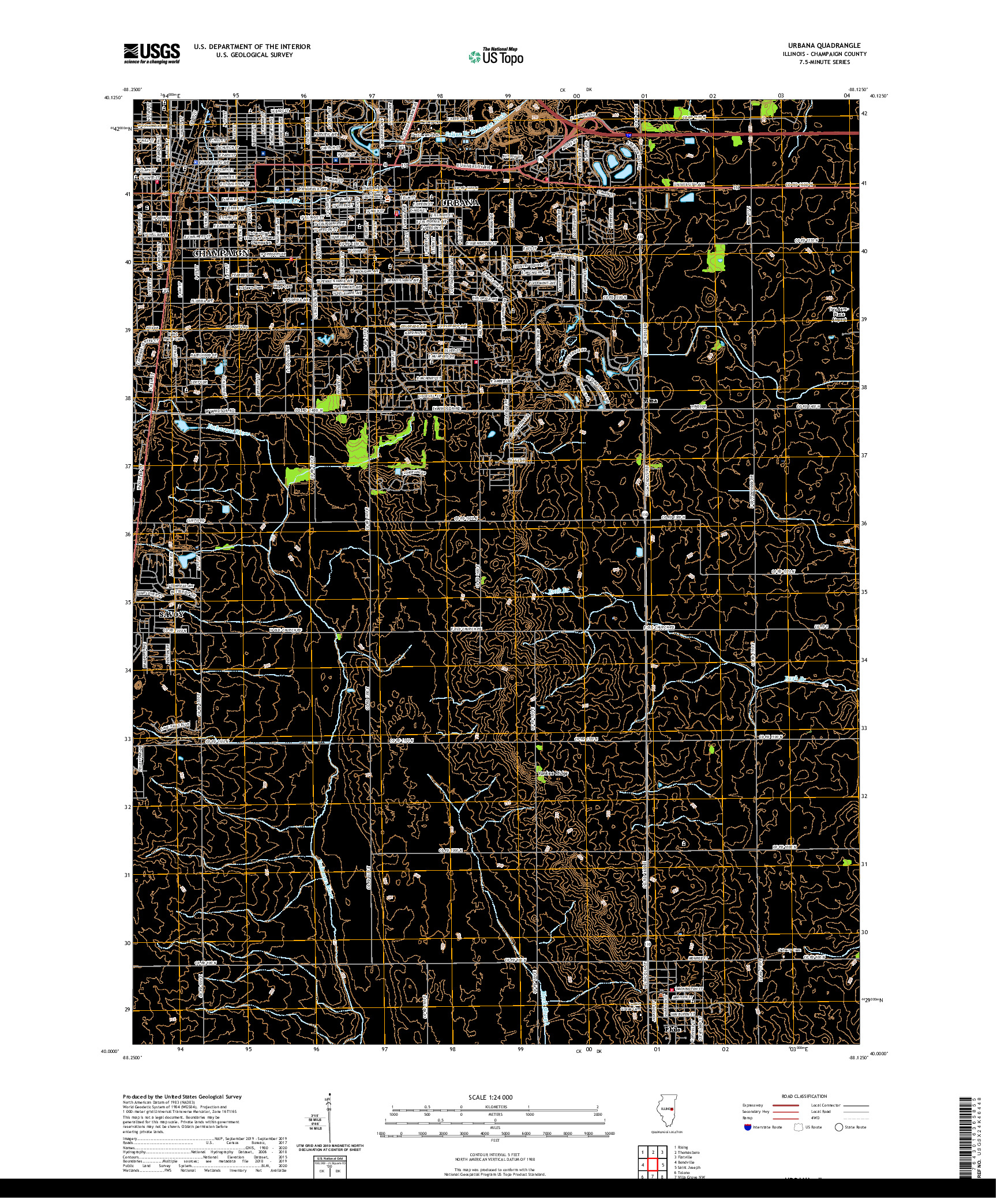 USGS US TOPO 7.5-MINUTE MAP FOR URBANA, IL 2021