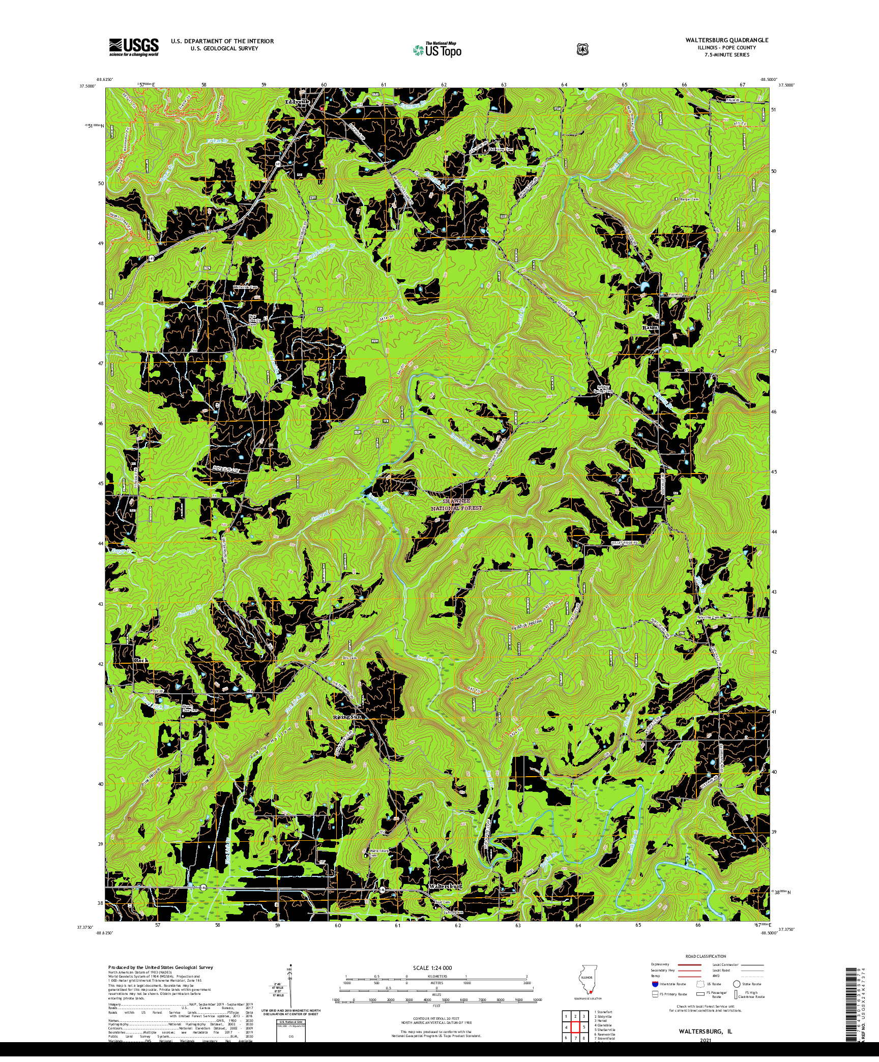 USGS US TOPO 7.5-MINUTE MAP FOR WALTERSBURG, IL 2021