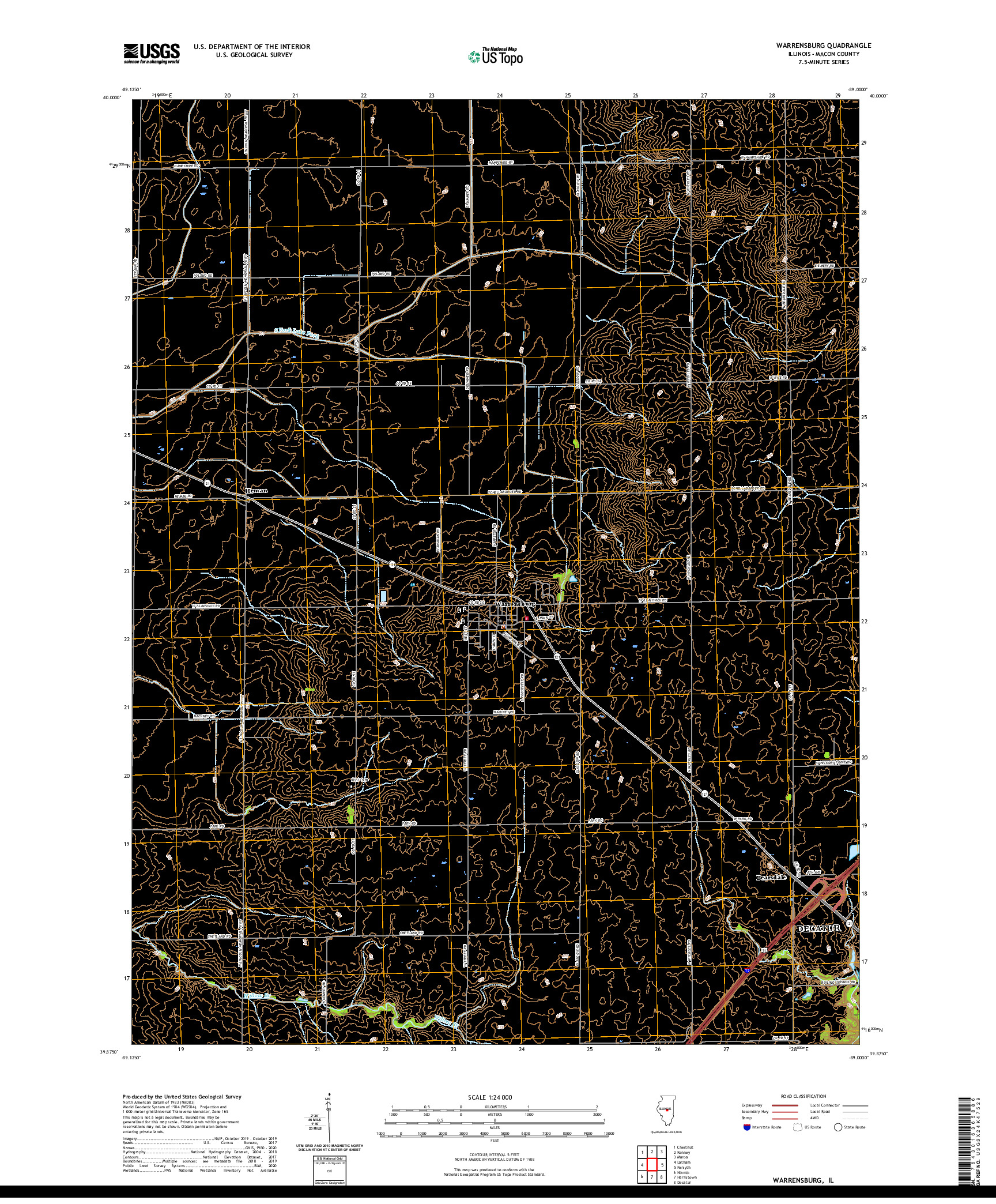 USGS US TOPO 7.5-MINUTE MAP FOR WARRENSBURG, IL 2021