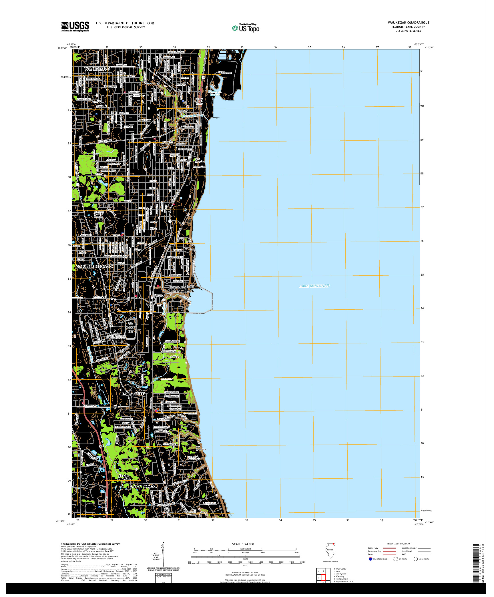 USGS US TOPO 7.5-MINUTE MAP FOR WAUKEGAN, IL 2021