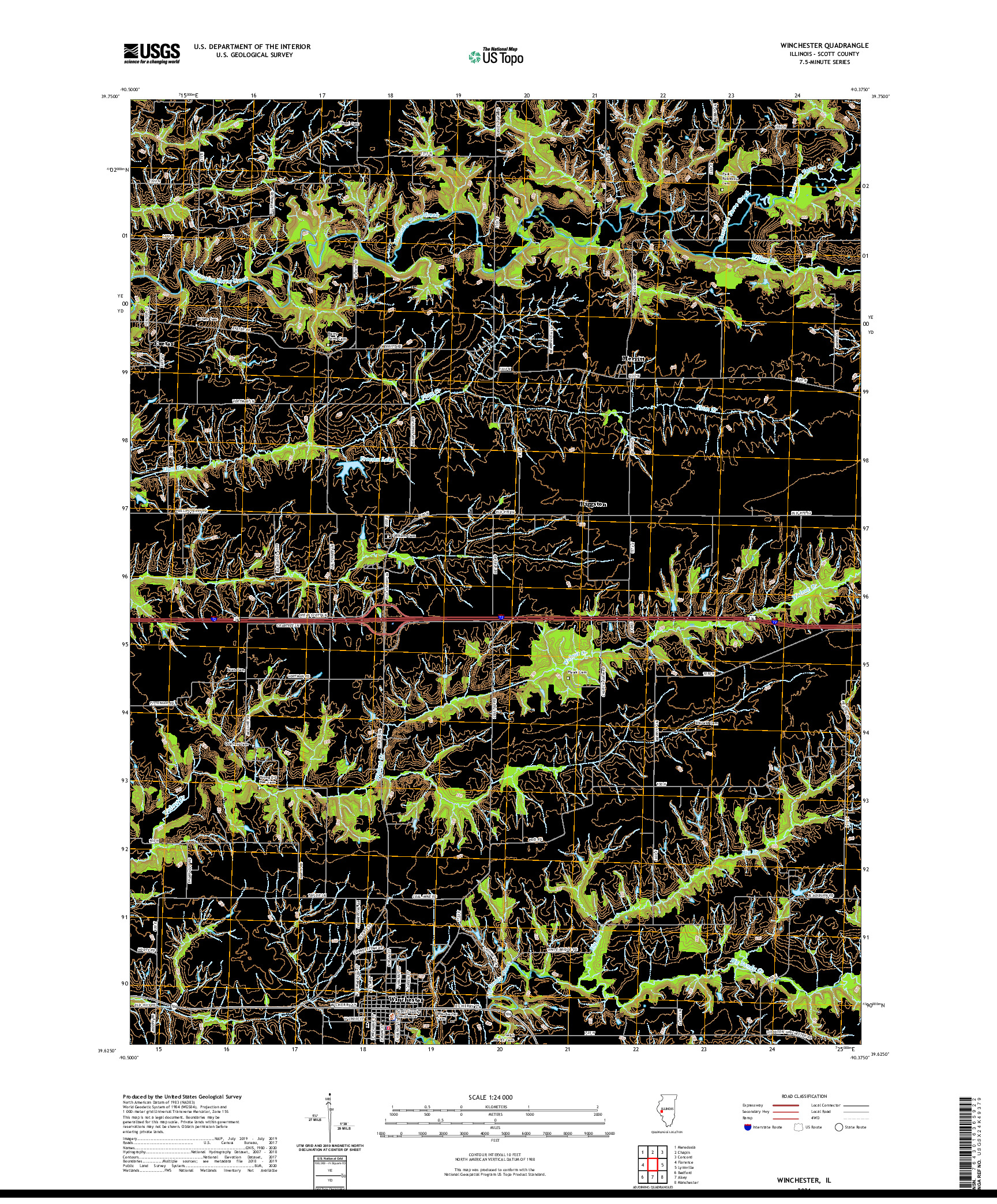 USGS US TOPO 7.5-MINUTE MAP FOR WINCHESTER, IL 2021