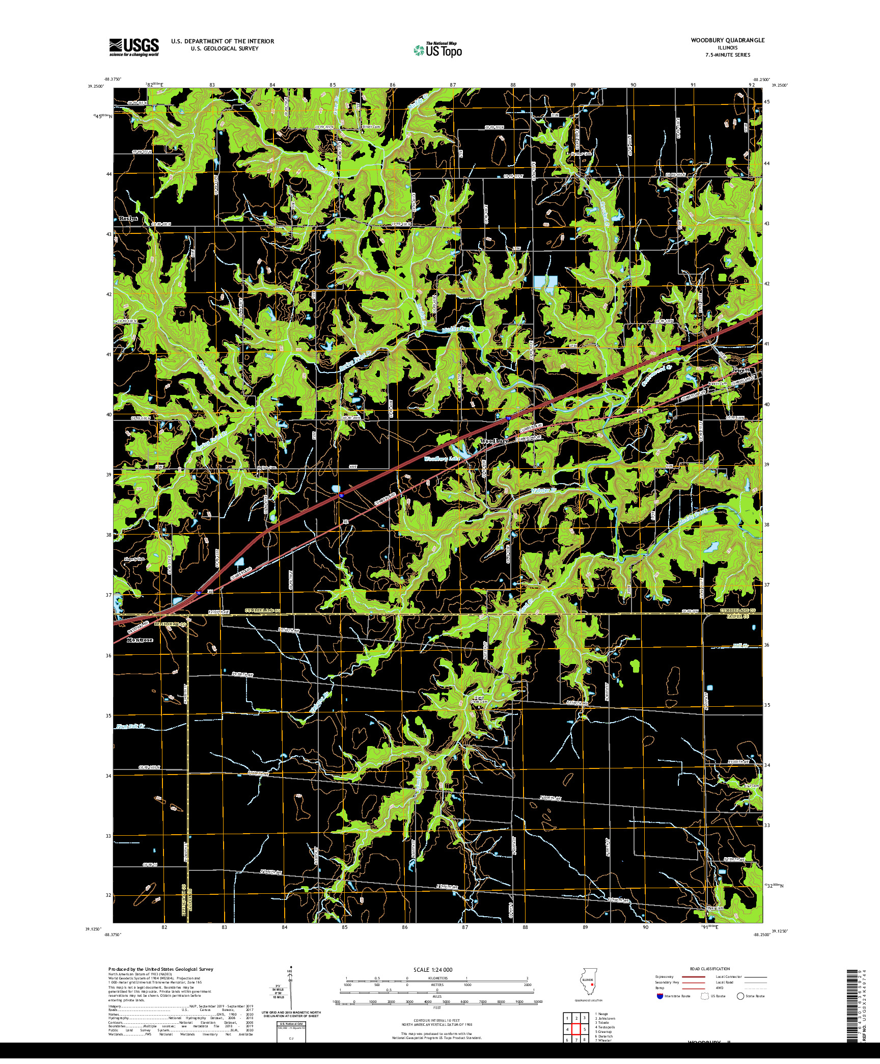 USGS US TOPO 7.5-MINUTE MAP FOR WOODBURY, IL 2021