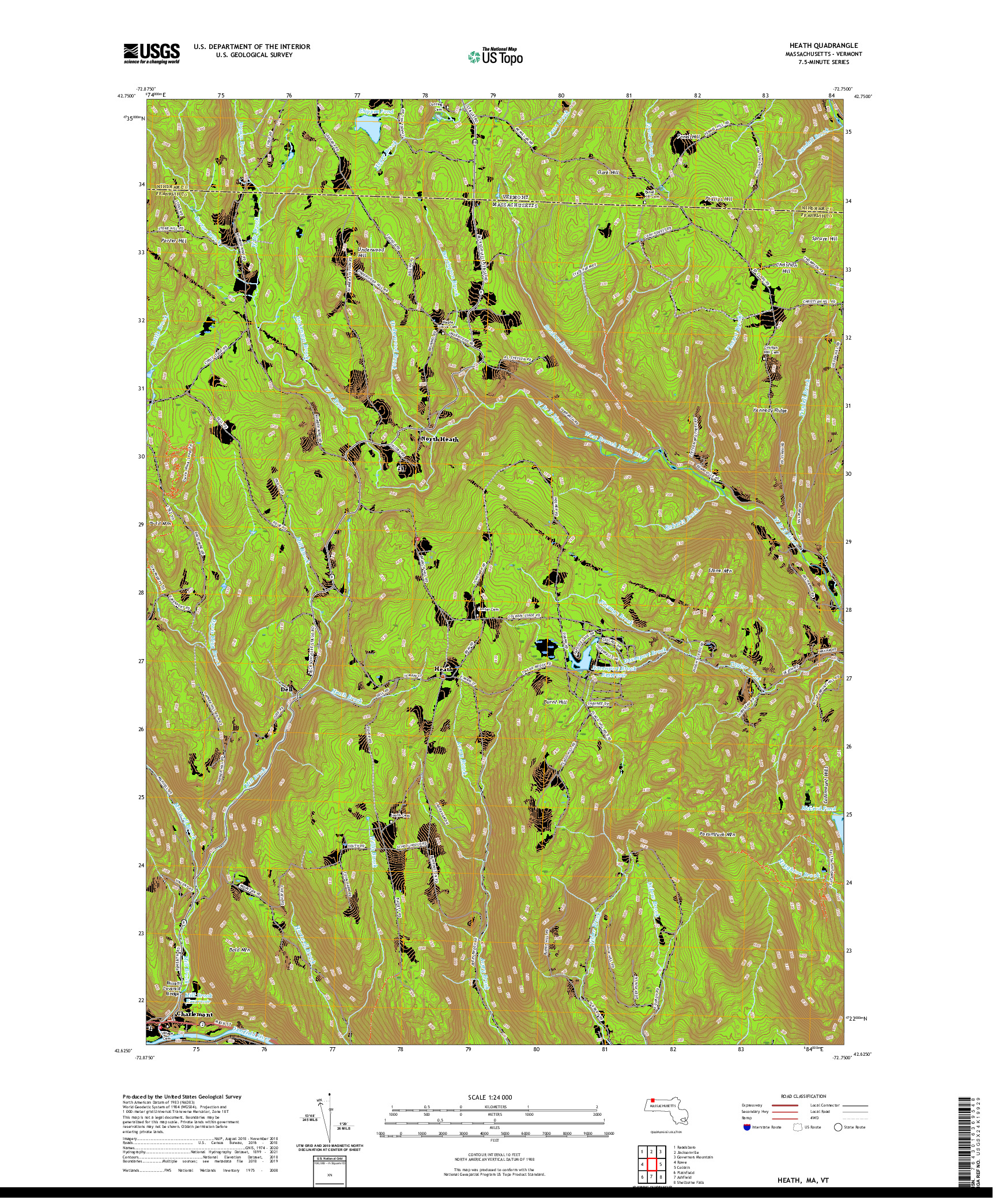 USGS US TOPO 7.5-MINUTE MAP FOR HEATH, MA,VT 2021