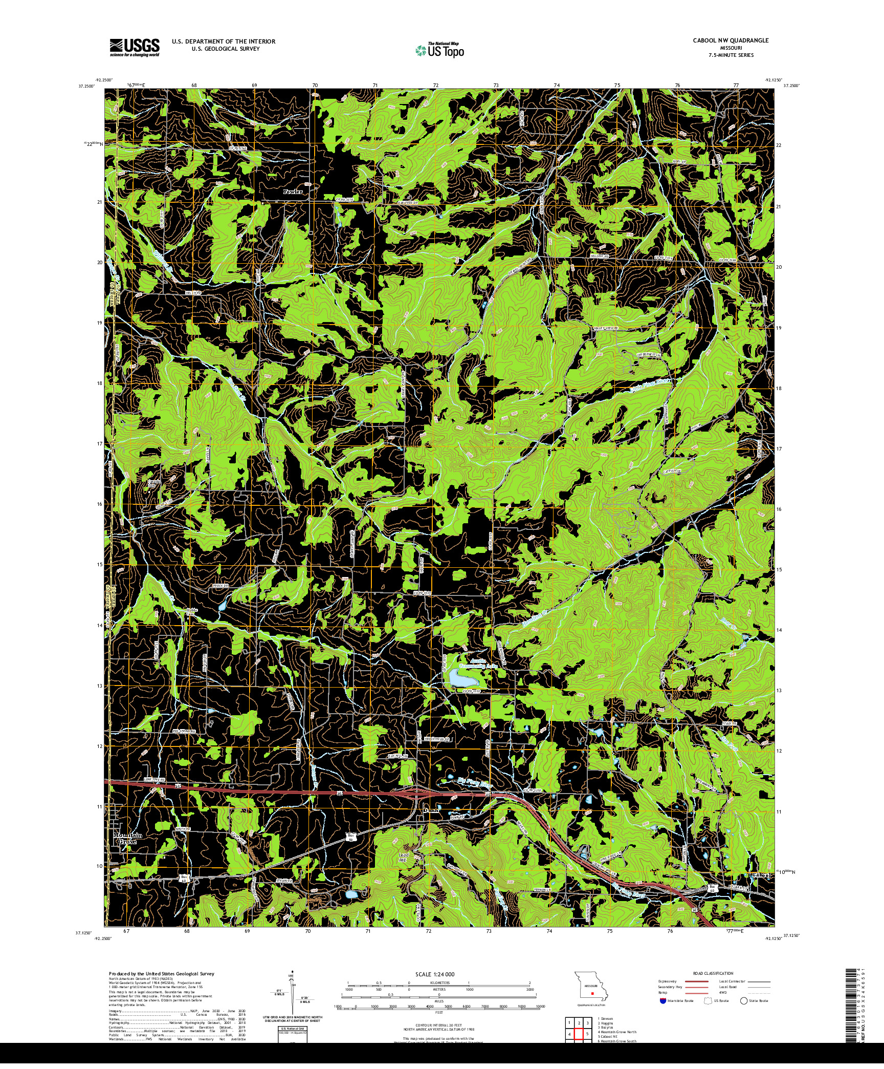 USGS US TOPO 7.5-MINUTE MAP FOR CABOOL NW, MO 2021