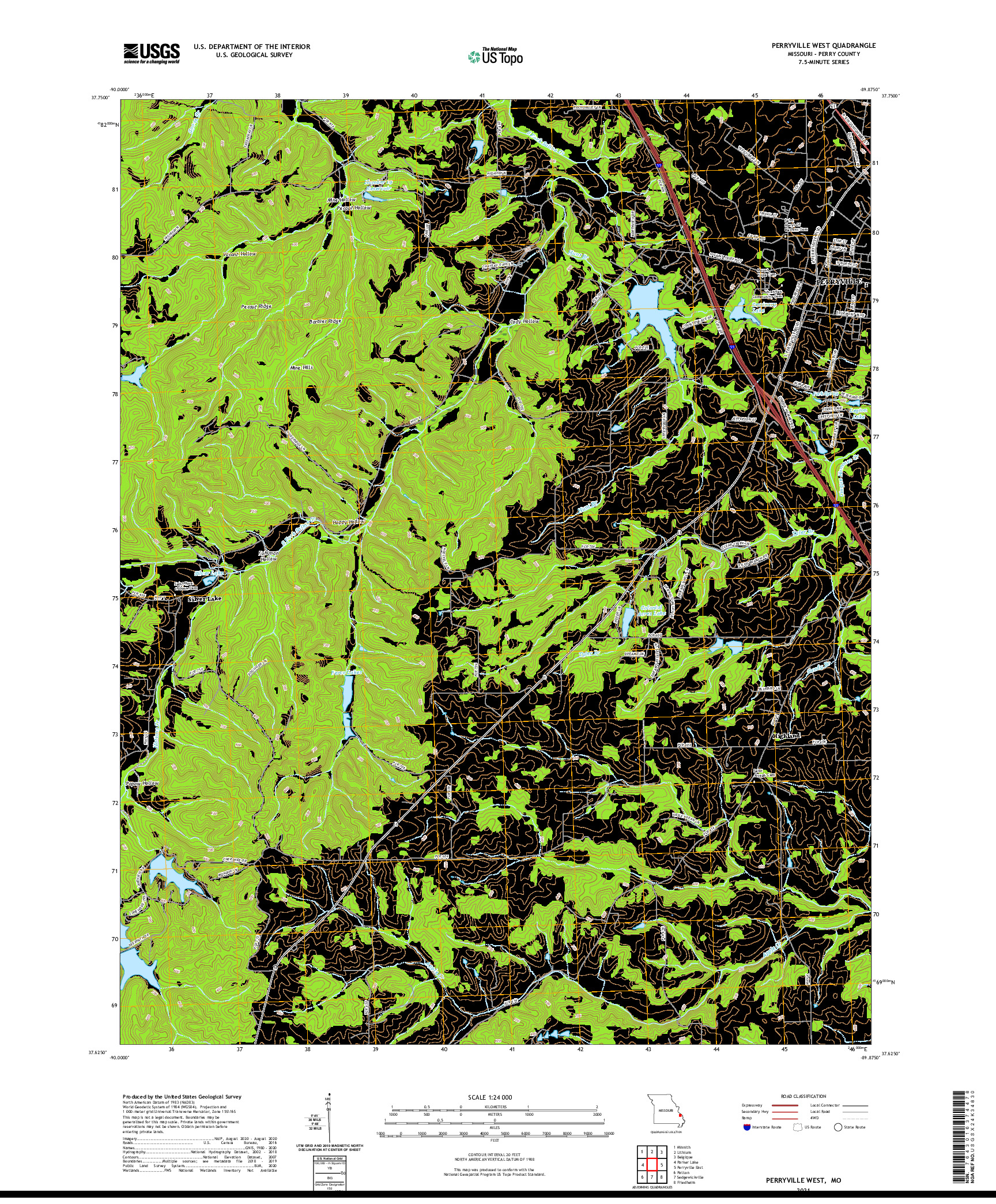 USGS US TOPO 7.5-MINUTE MAP FOR PERRYVILLE WEST, MO 2021