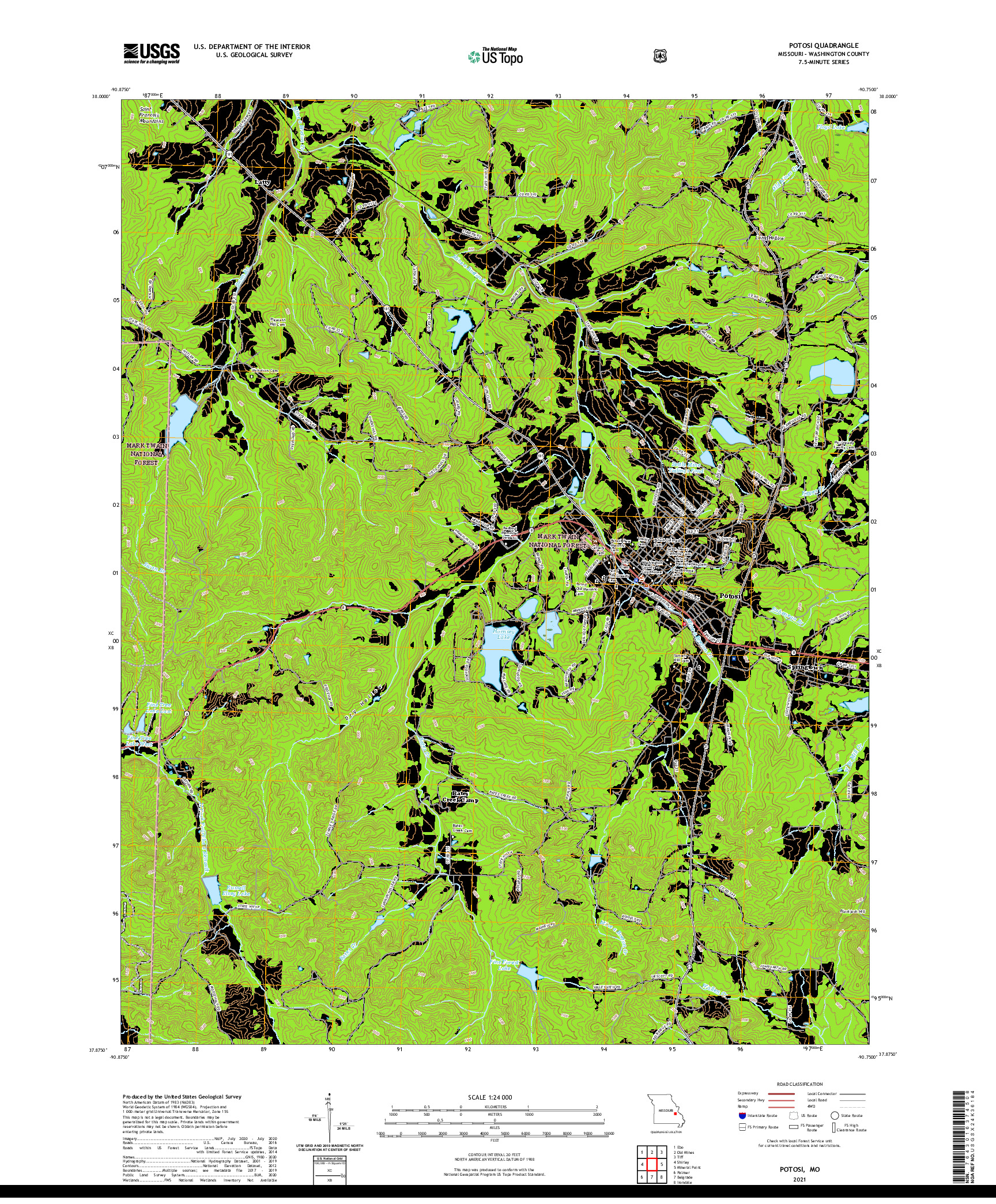 USGS US TOPO 7.5-MINUTE MAP FOR POTOSI, MO 2021