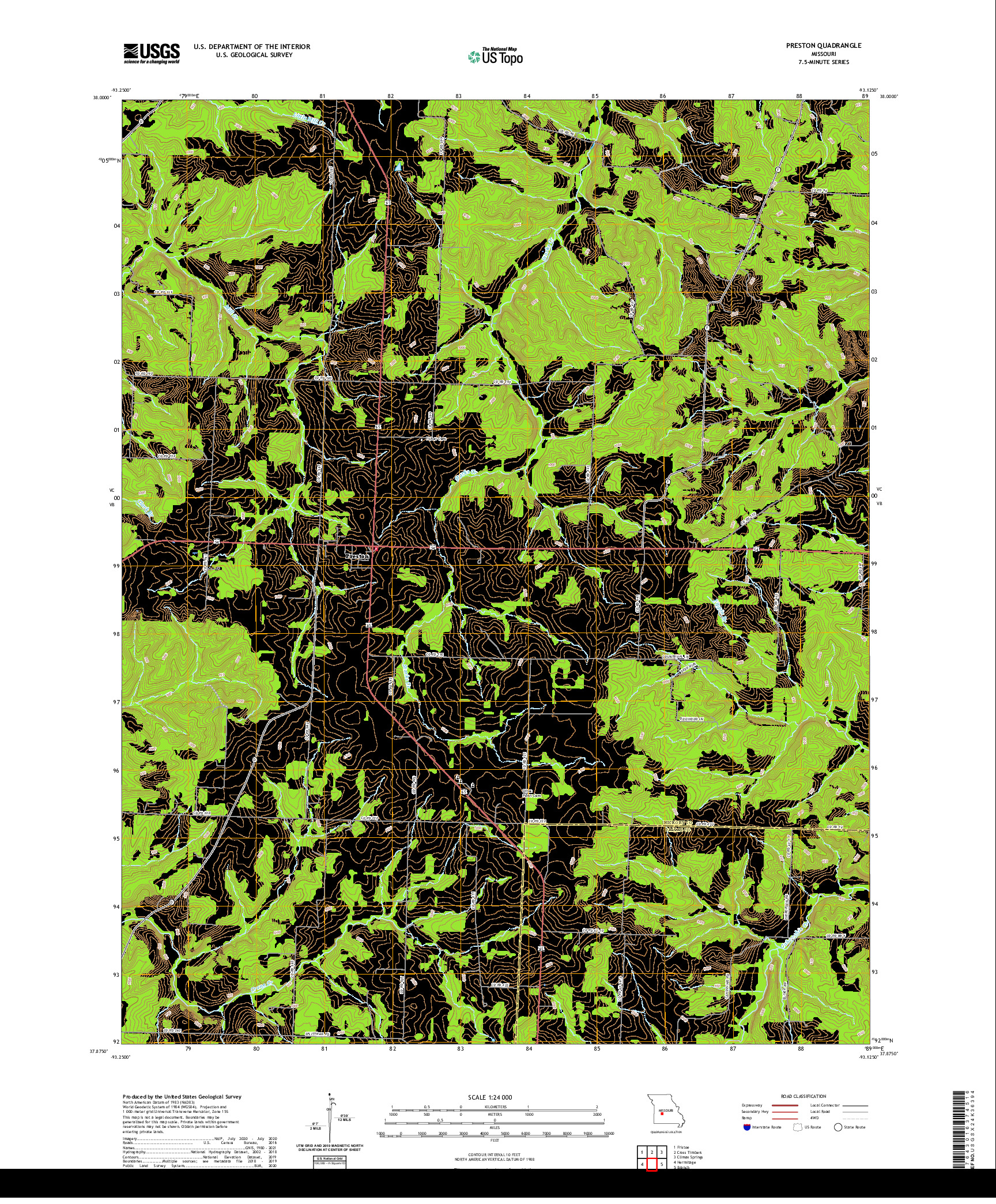 USGS US TOPO 7.5-MINUTE MAP FOR PRESTON, MO 2021