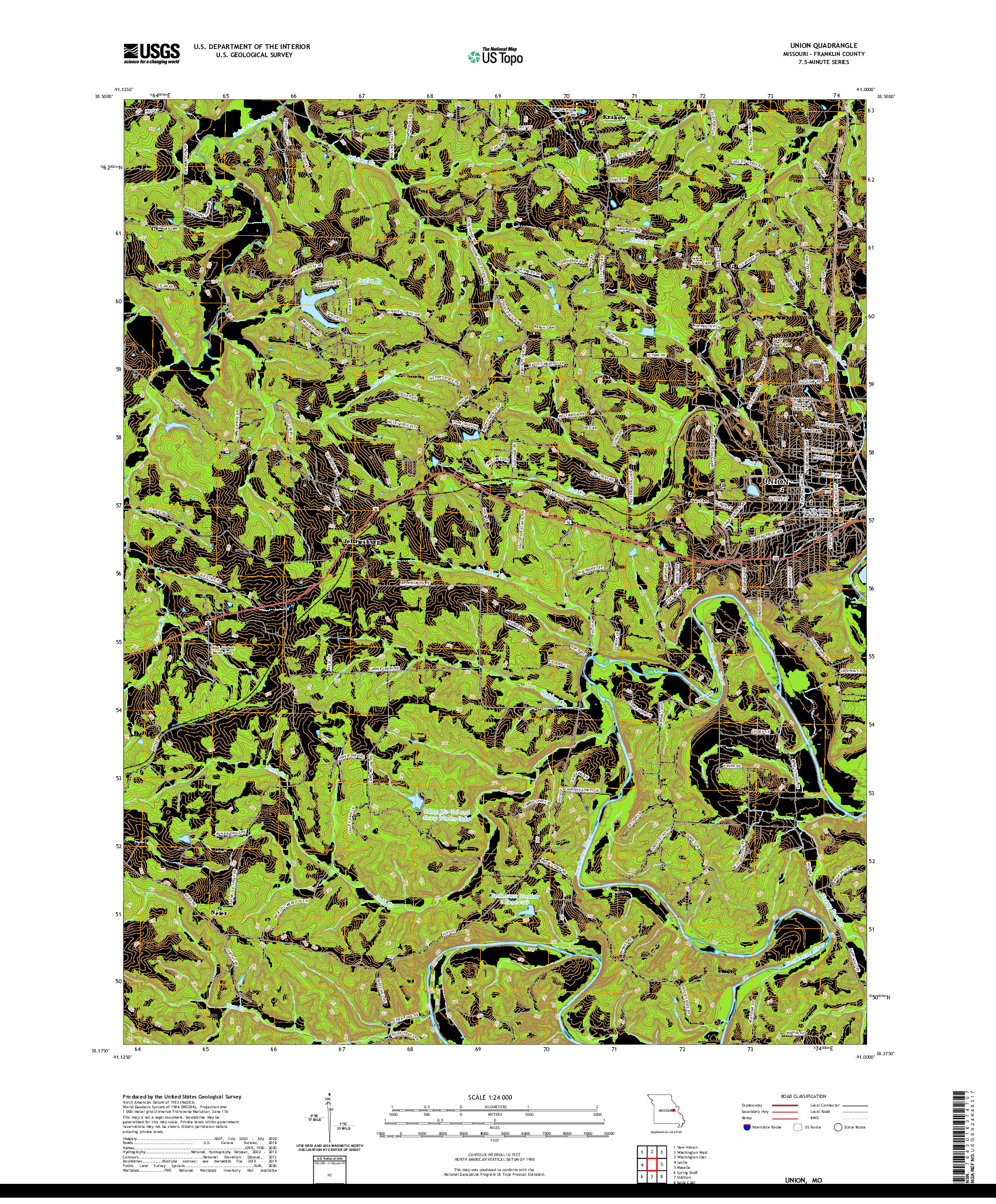 USGS US TOPO 7.5-MINUTE MAP FOR UNION, MO 2021